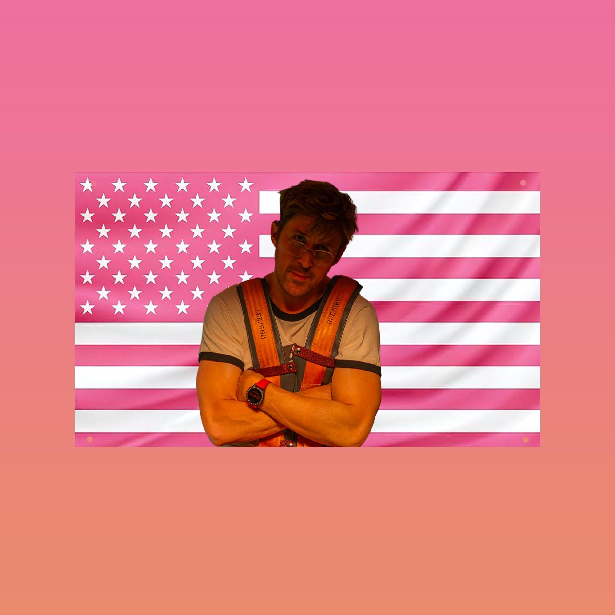 Ryan Gosling Pink US Flag | Project Hail Mary Wall Tapestry | Aesthetic Dorm Room Decor | Ryan Gosling Fan Gift