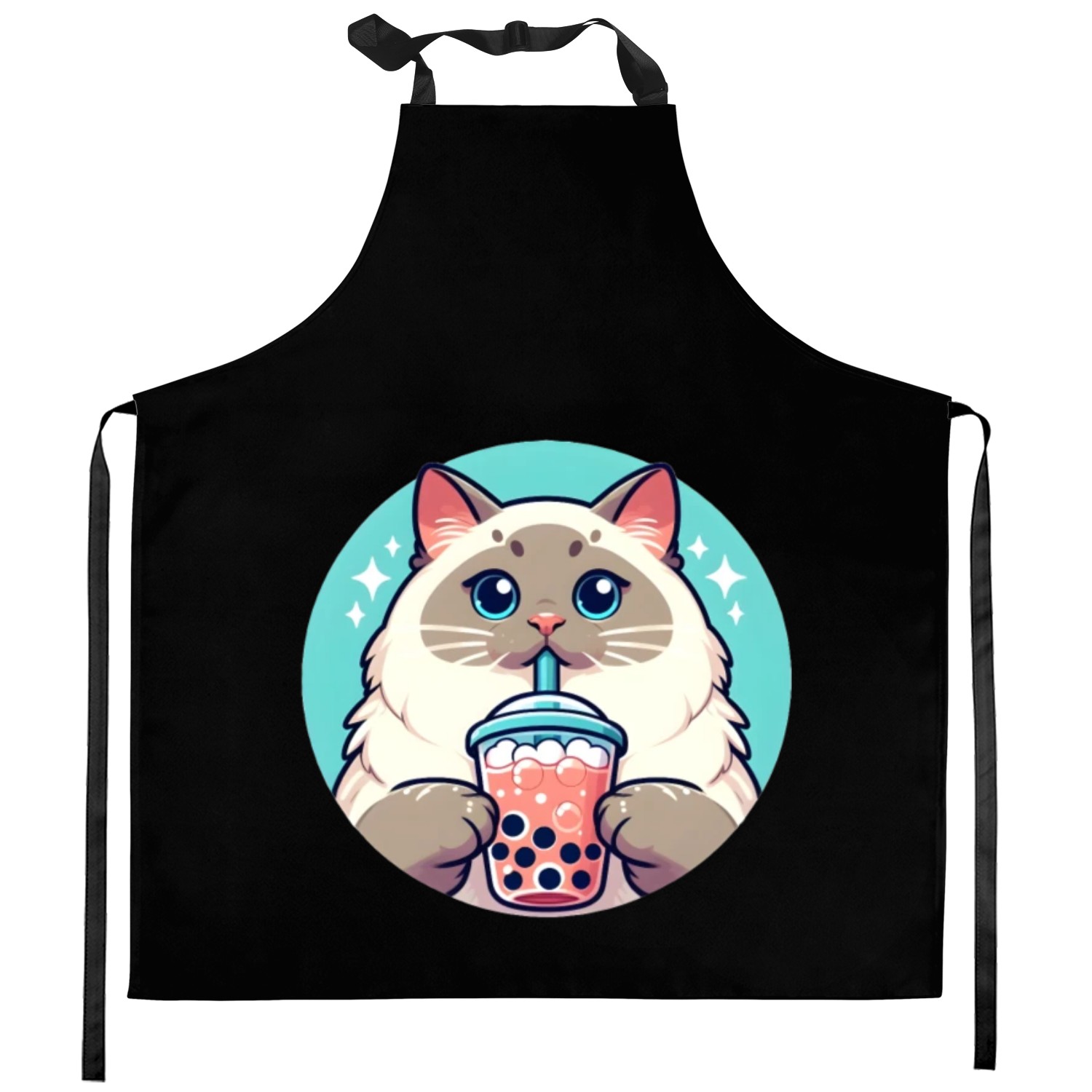 Siamese cat having bubble tea Kitchen Aprons