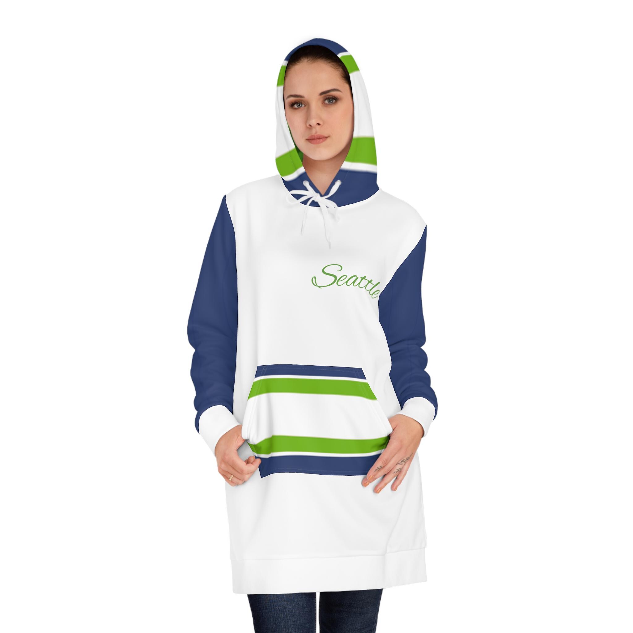 Seattle Football Themed Women's Hoodie Dress, vintage football hoodie dress