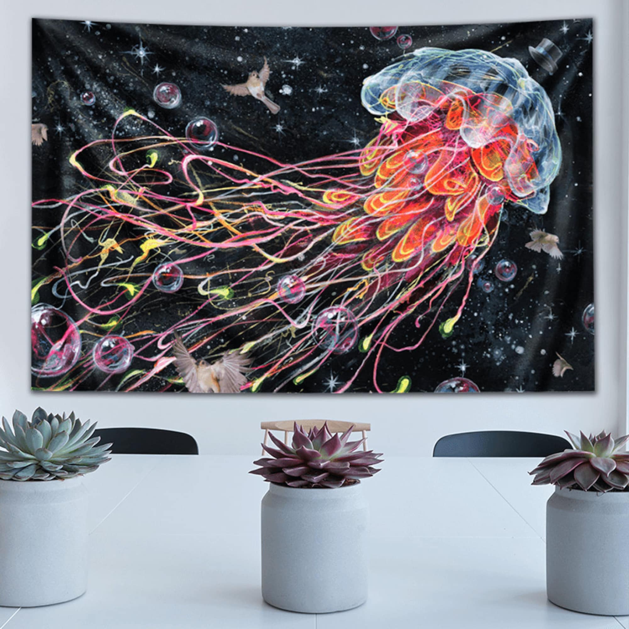 Jellyfish Tapestry - Gentle Jelly - Art Tapestry - Large Format Art - Space art - "Gentle Jelly"