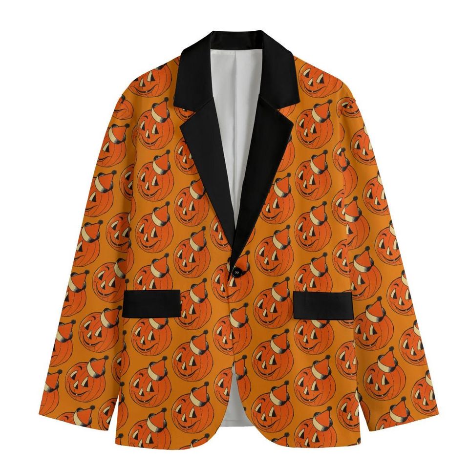 Retro Halloween Smiling Pumpkin Orange Blazer Trick or Treat Party Jack O Lantern retro Jacket