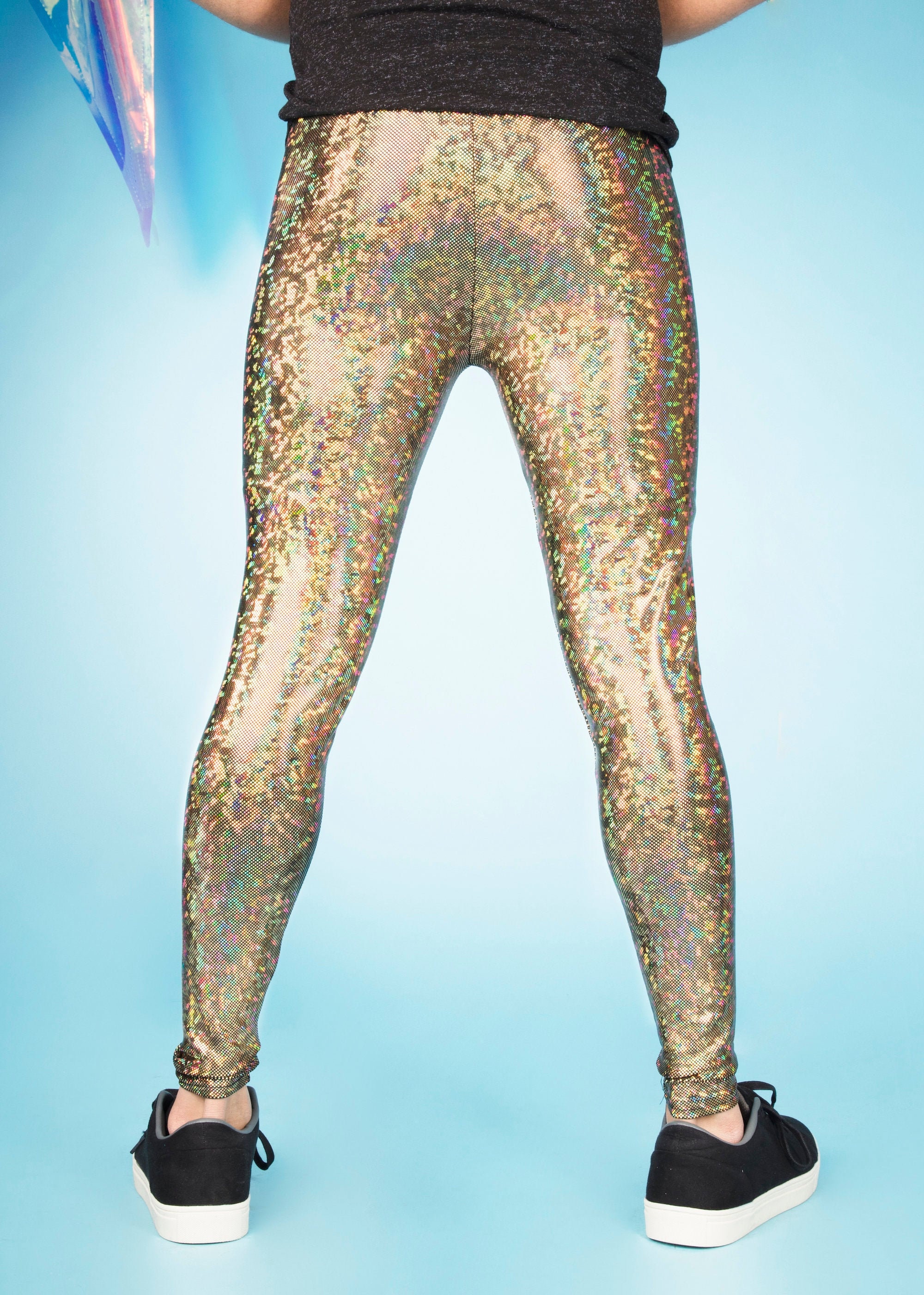HOLOGRAPHIC GOLD MEGGINGS (Dark Gold, Sparkly Men's Leggings - Handmade)