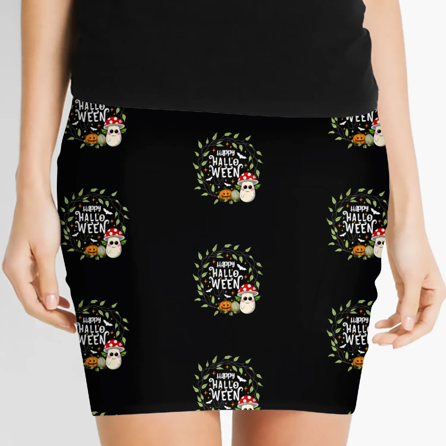 Bat Toadstool Mushroom - Happy Halloween Women's Mini Skirts
