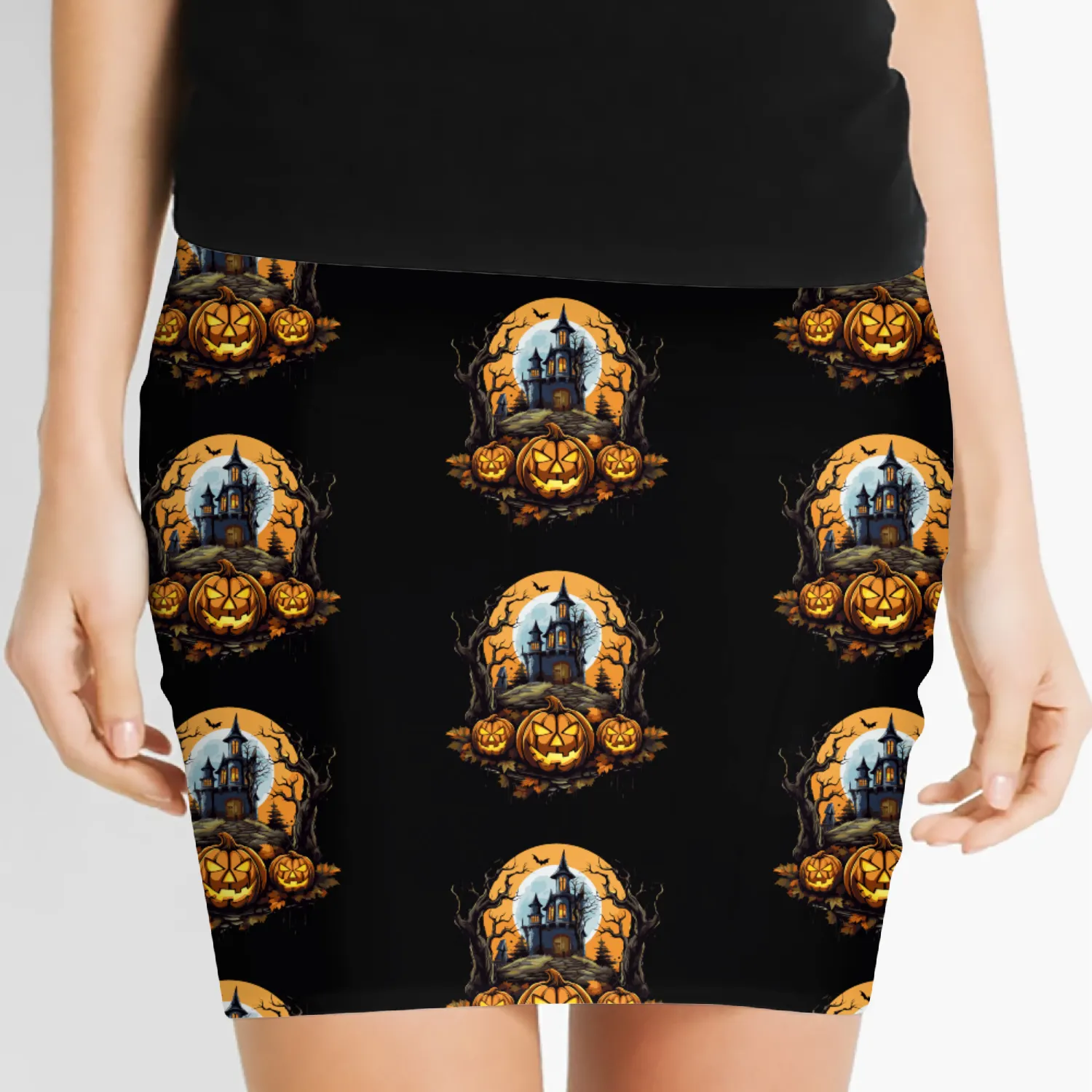 Spooky Haunted House Halloween Witches Pumpkin Women's Mini Skirts