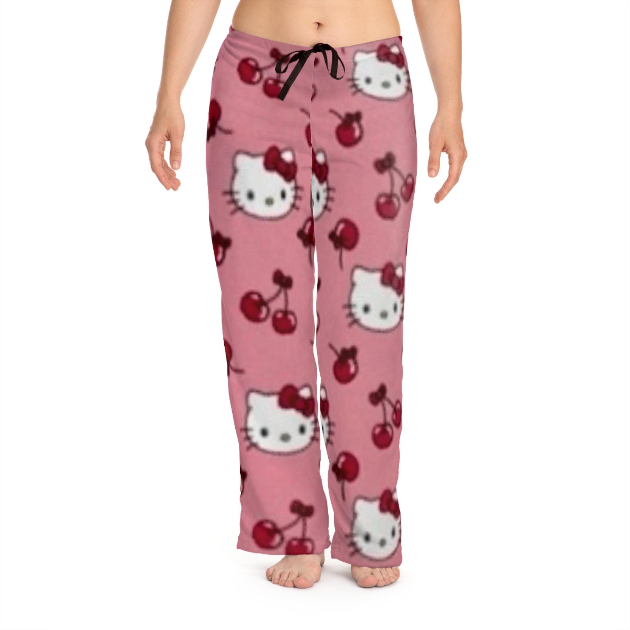 Retro pink red Cherry Kitty Halloween Pajamas Pants | Women's Sleepwear