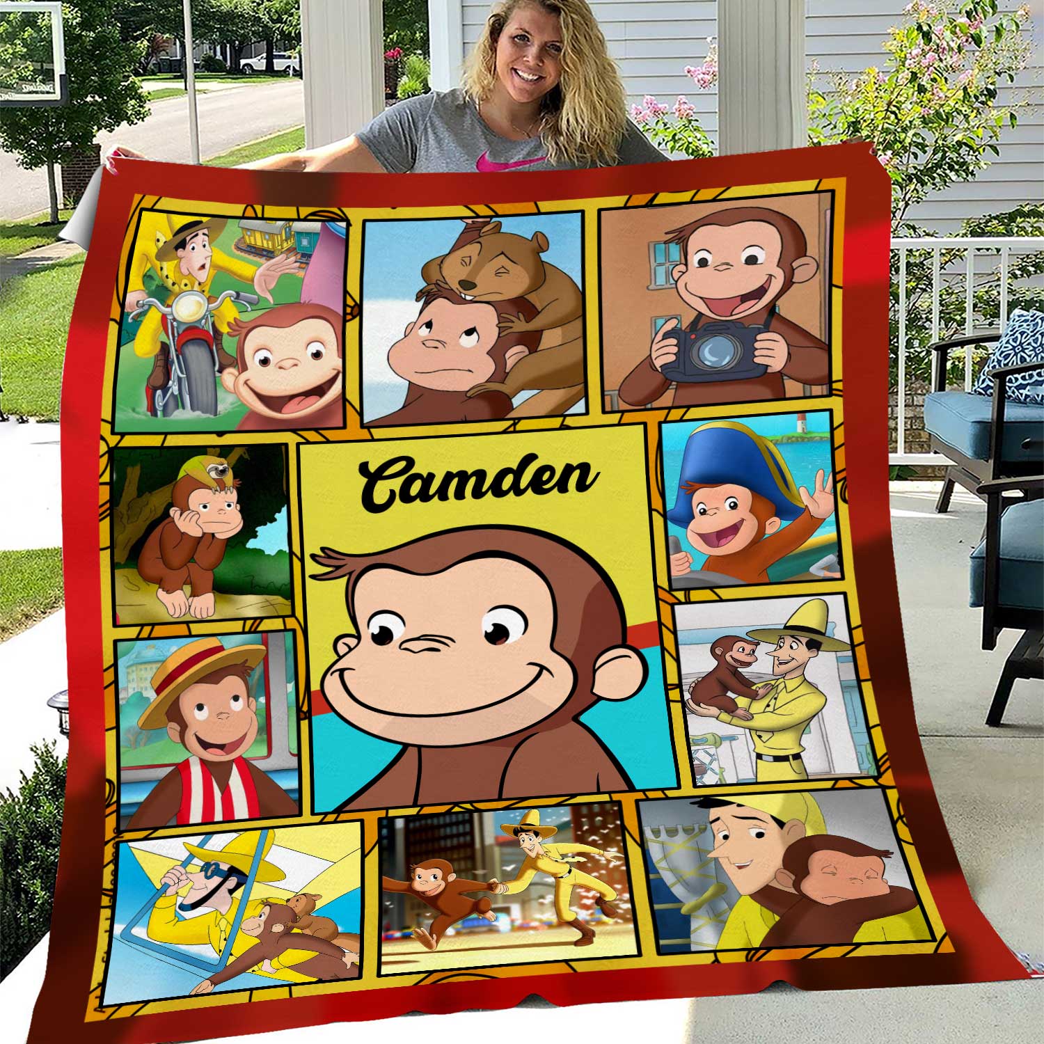 Curious George Blanket, Personalized Blanket, Customized Bedding Valentine's Comfortable Bedroom Birthday Child Gift