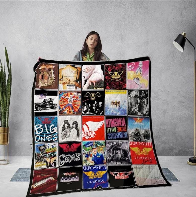 Aerosmith Rock 70s Blanket, Vintage Rock Band Quilt, Handmade Bedding Blanket