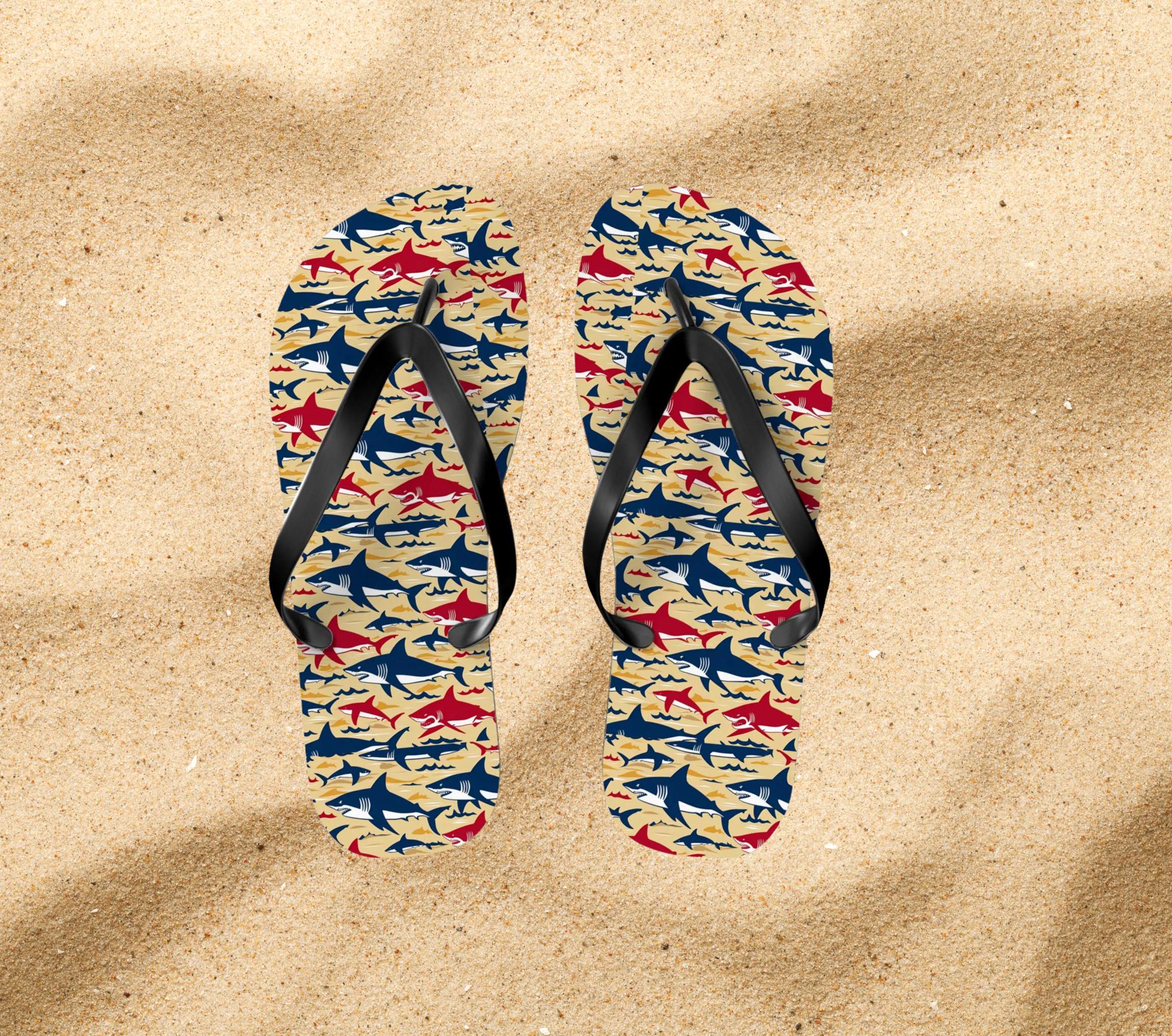 Boho Shark Pattern Flip Flops, Womens Beach sandal, Beach Party, Vacation Flip flops, Gift Ocean Lovers, sandals for womens, Summer sandal