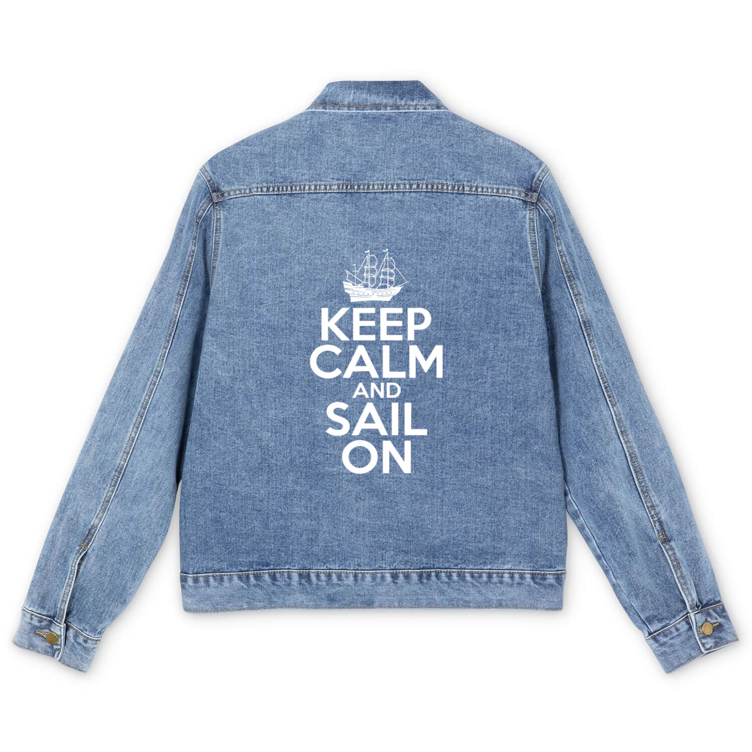 Keep Calm and Sail on Boat Captain Sailors Men's Denim Jackets