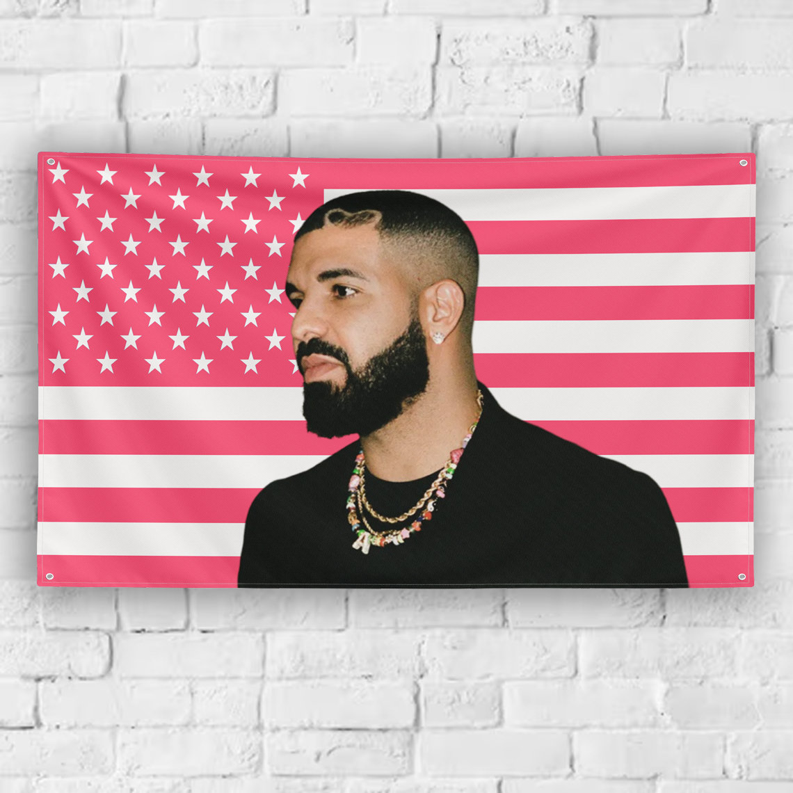 Rapper Drake Pink USA Tapestry~Wall decor - Fan art Custom Drake Tapestry, USA Flag, Meme Flag, Pink flag, America