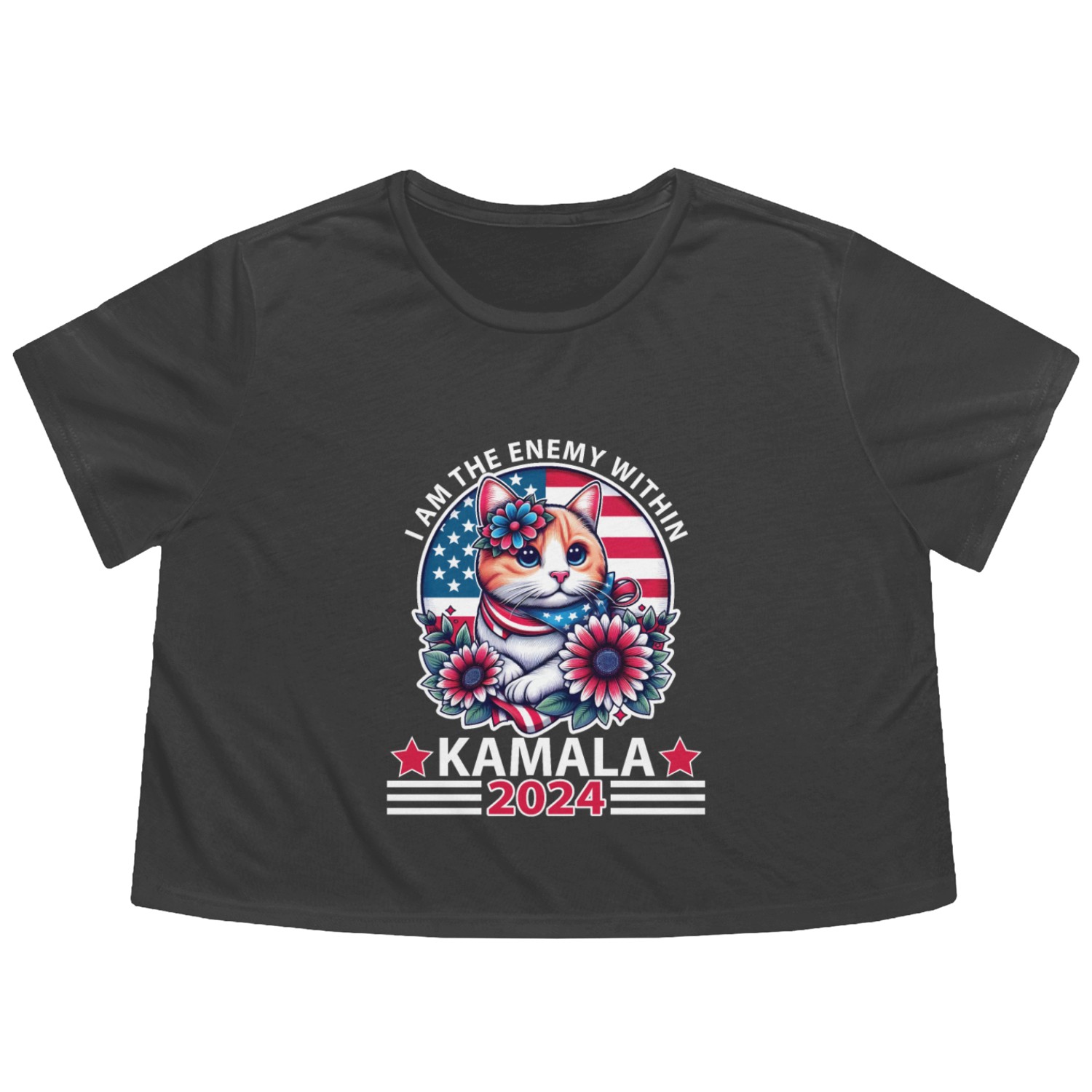 Vote Pro Kamala IAm The Enemy Within 2024 Cat Lady Flowy Cropped Tees