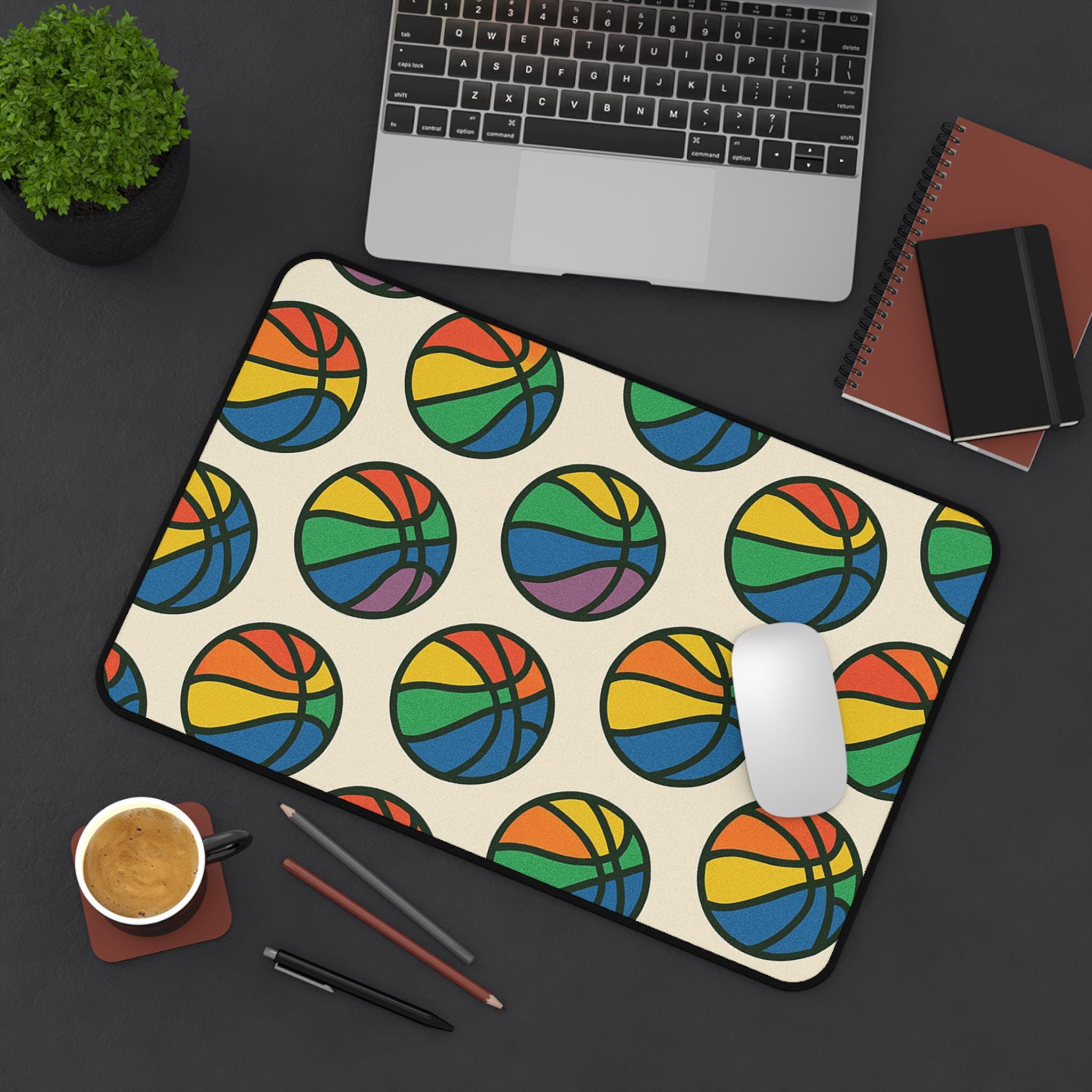 Rainbow Basketball Desk Mat | Large Non-Slip Mouse Pad | Gamer & Office Desk Accessory | Perfect Gift for Basketball Lovers