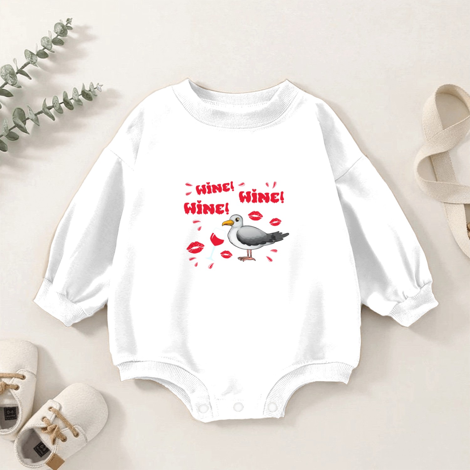 Wine Seagull Bird Lover Shorebird Seagulls Baby Romper Sweatshirts