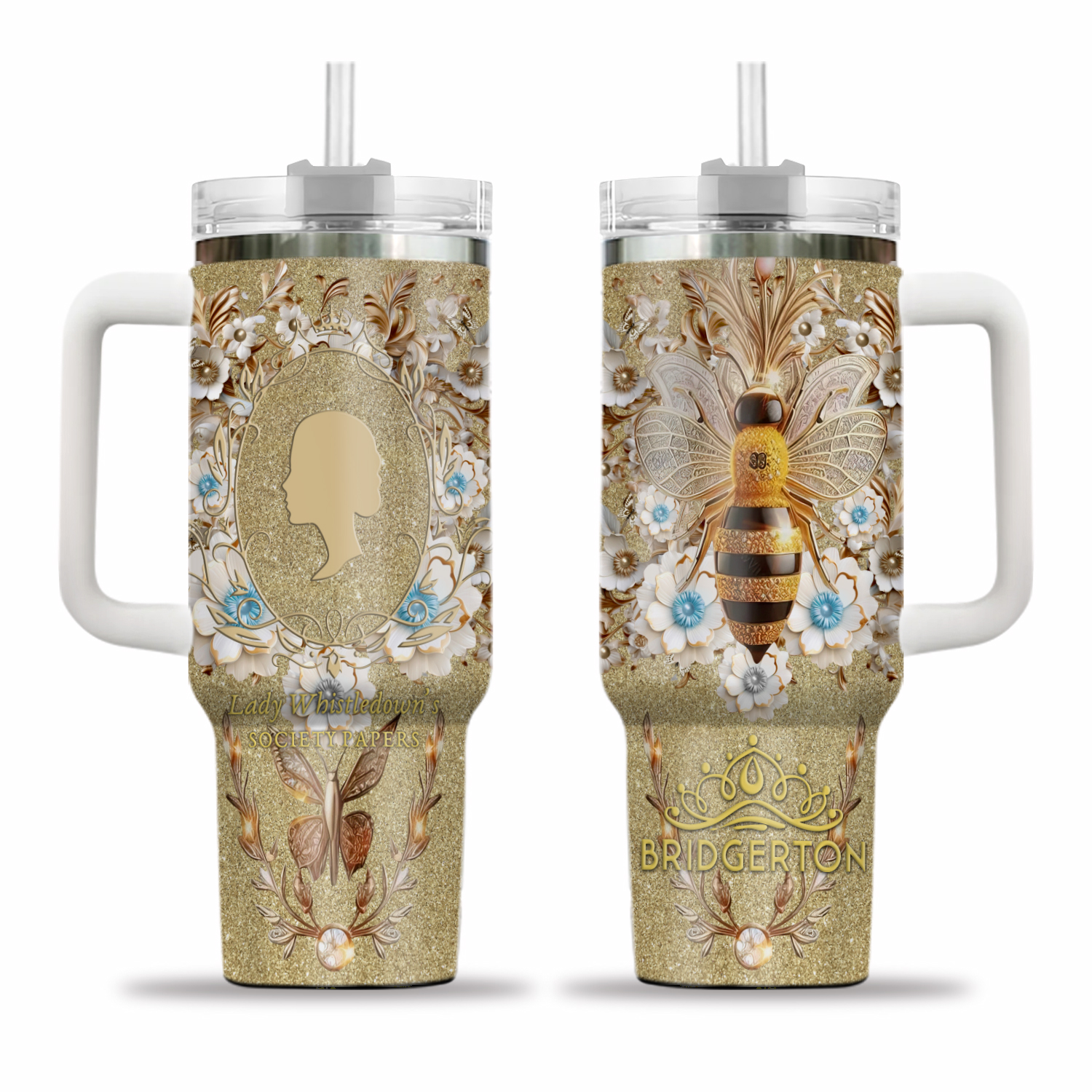Bridgerton 40oz Tumbler, Lady Whistledown Tumbler, Bridgerton TV Show Tumbler, Stainless Steel Tumbler, Gift For Her,Tumbler With Straw