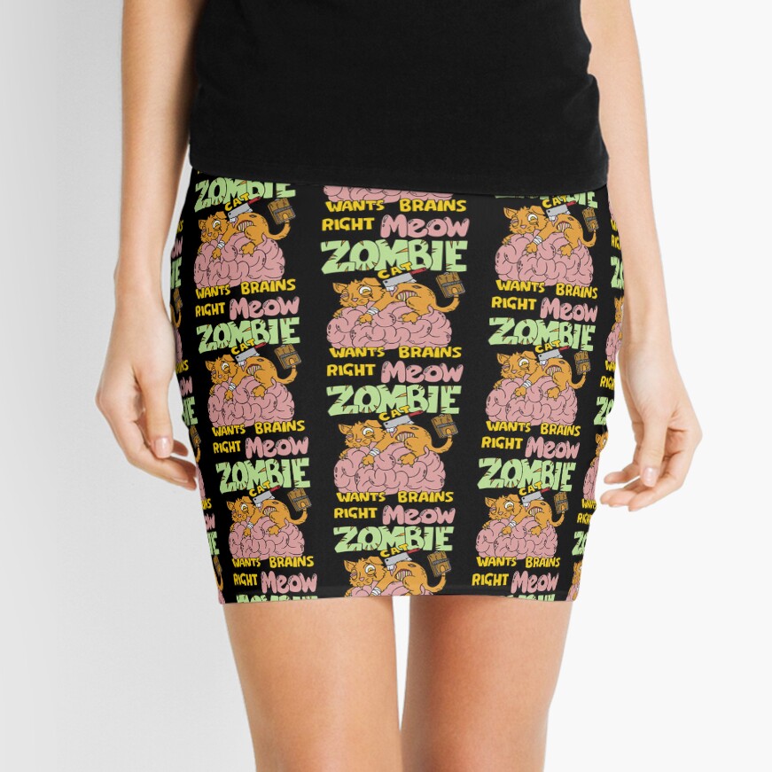Zombie Cat wants Brains Meow Mini Skirt