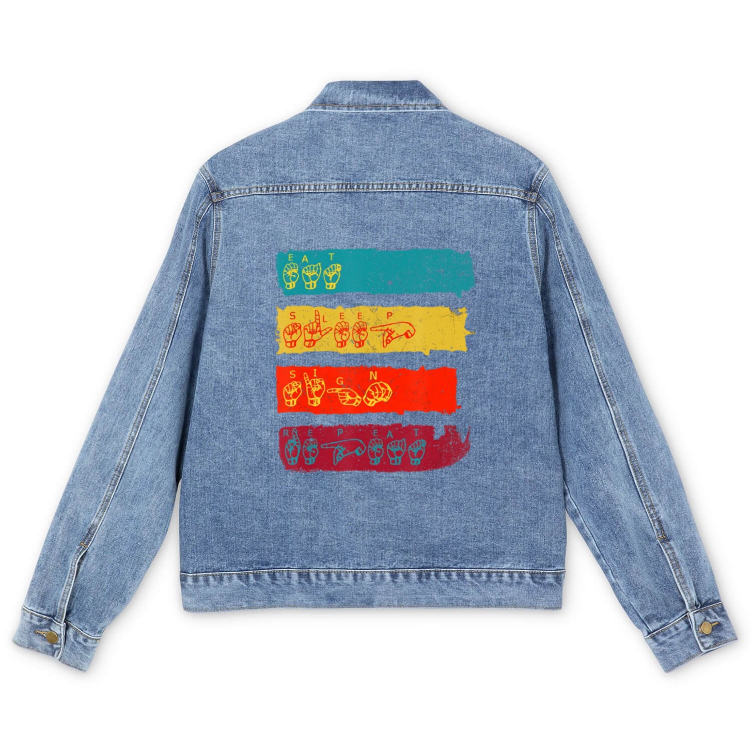 Eat Sleep Sign Repeat ASL Sign Language Gift Men's Denim Jackets