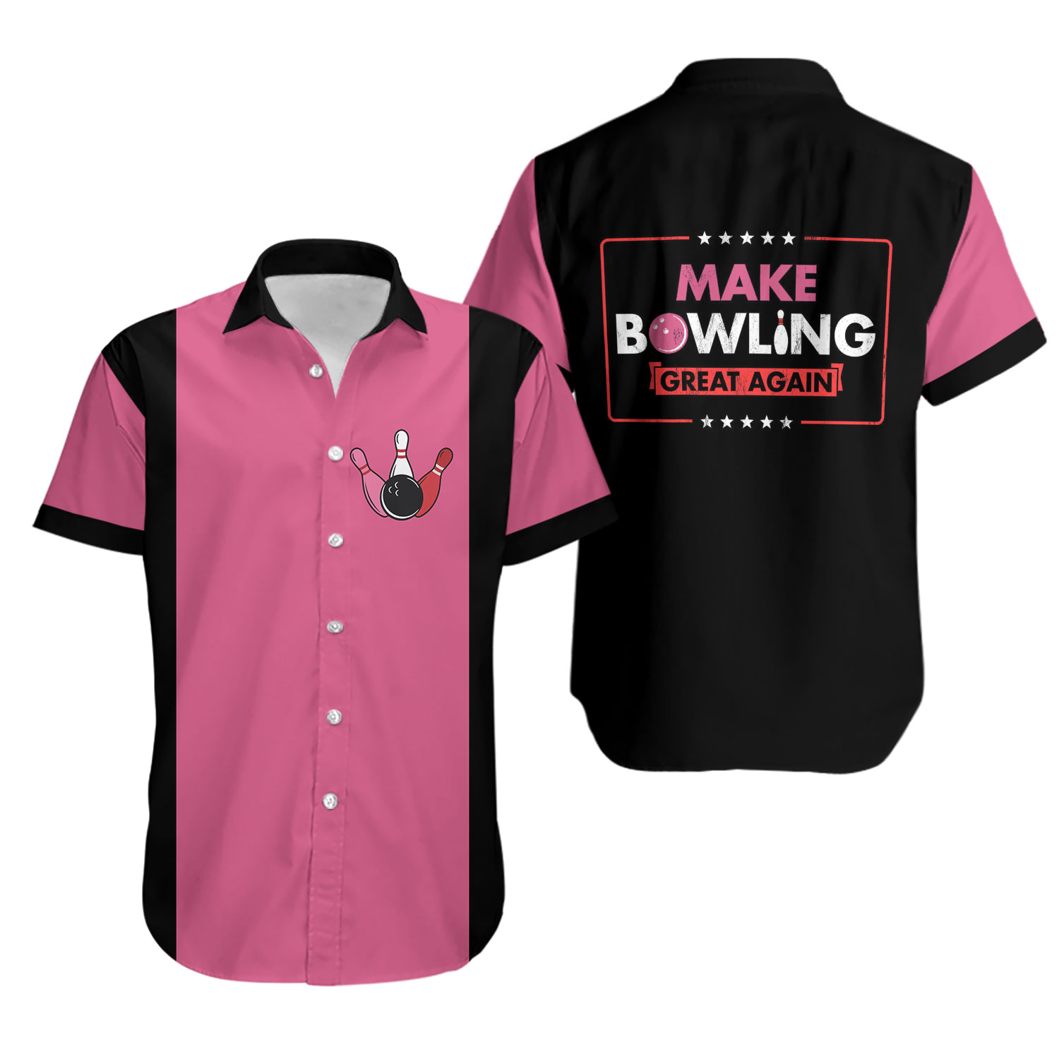 Make Bowling Great Again Pink Hawaiian Shirt For Men & Women, Matching Bowling Team Shirt, Bowling Lover Gift, Bowler Shirts, Bowling Gifts