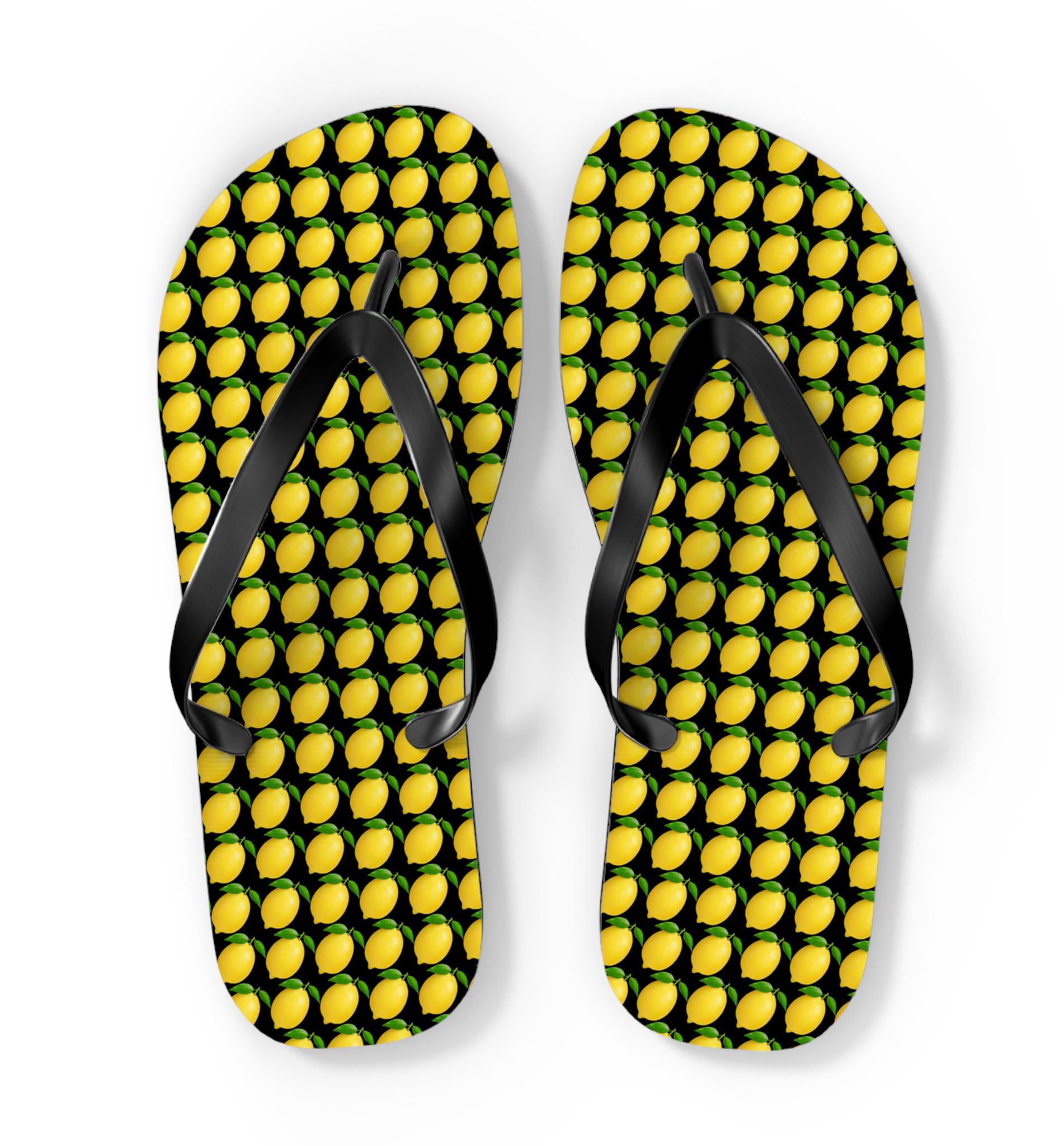 LIMONCELLO Flip Flops Lemon Print Summer Sandals Beach Vacation Sandals Tropical Flip-Flops Citrus Fruit Thongs Resort Wear