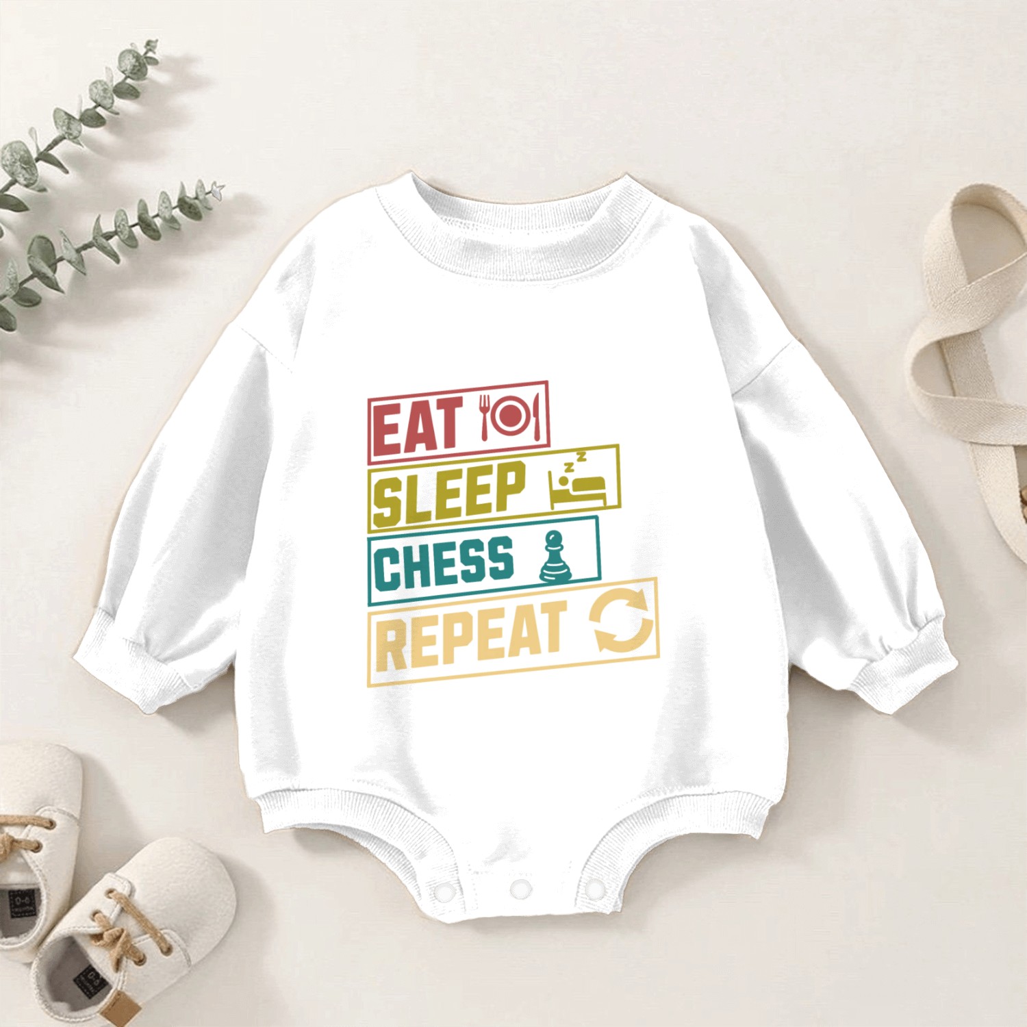 Eat sleep chess repeat hobby Baby Romper Sweatshirts
