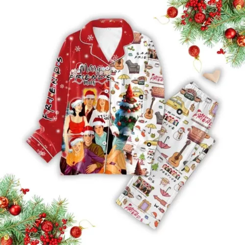 Friends Movie Christmas Pajamas Set, Vintage Tv Series Xmas Long Sleeve Pajamas