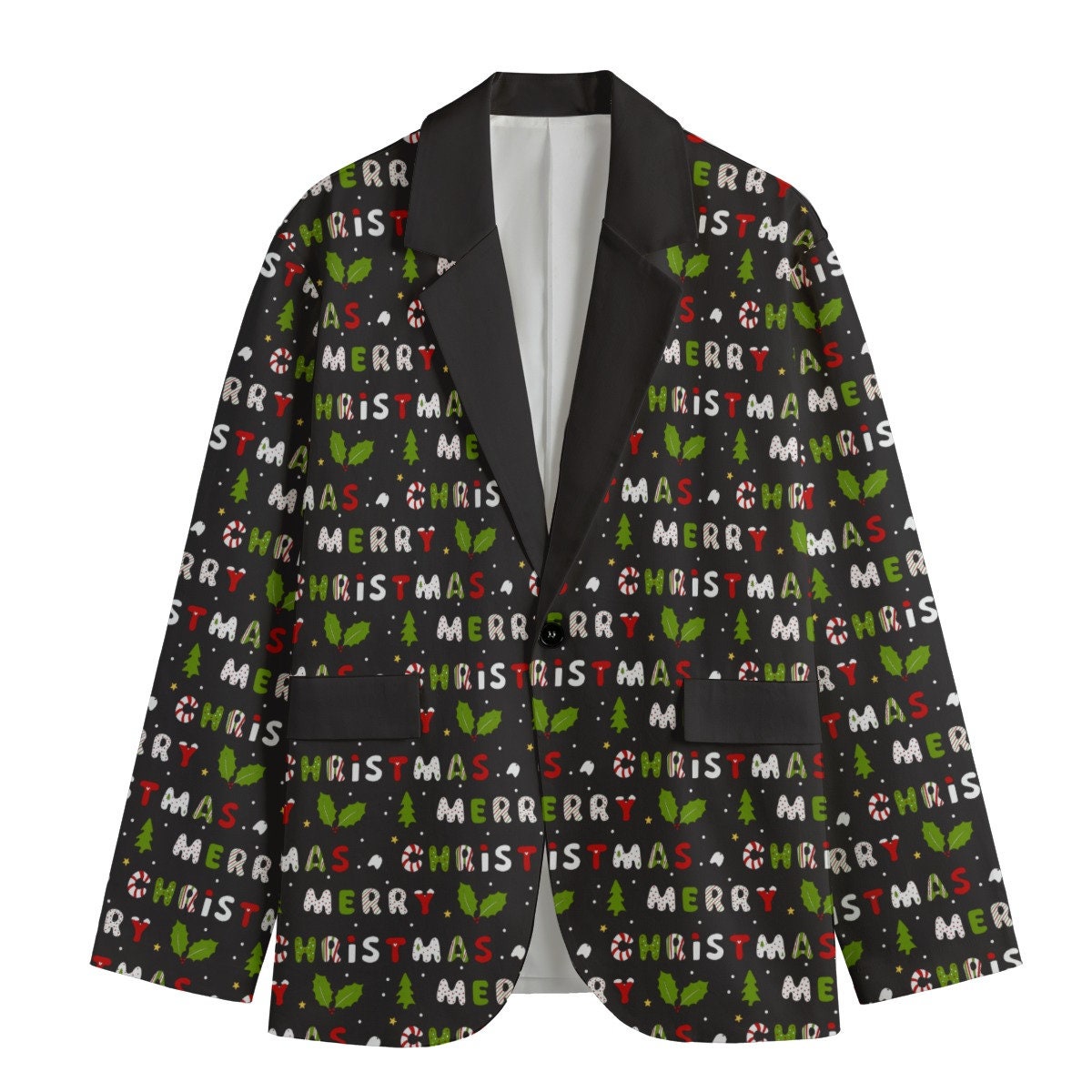 Black Merry Christmas Blazer/Sports Coat - Black Lapel