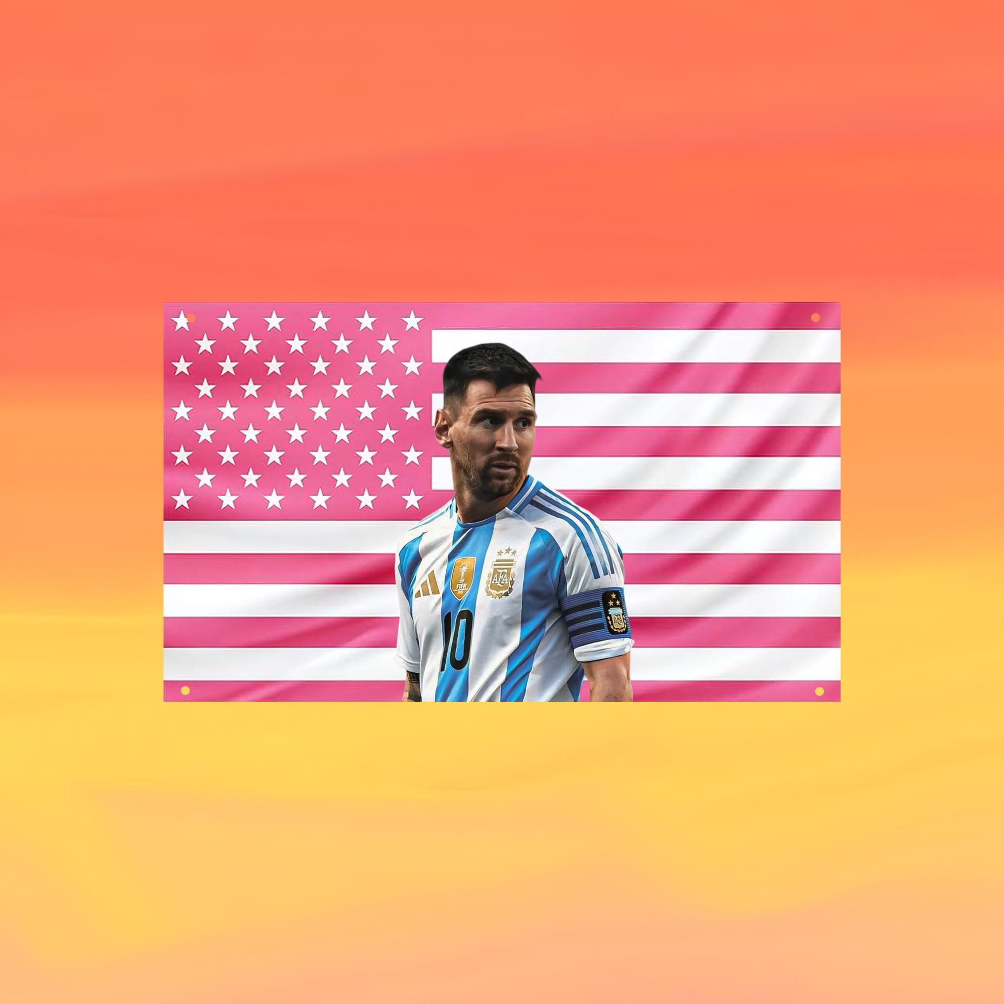 Lionel Messi Pink US Wall Tapestry Flag, Soccer Wall Art, Football Bedroom Decor, Sports Fan Banner