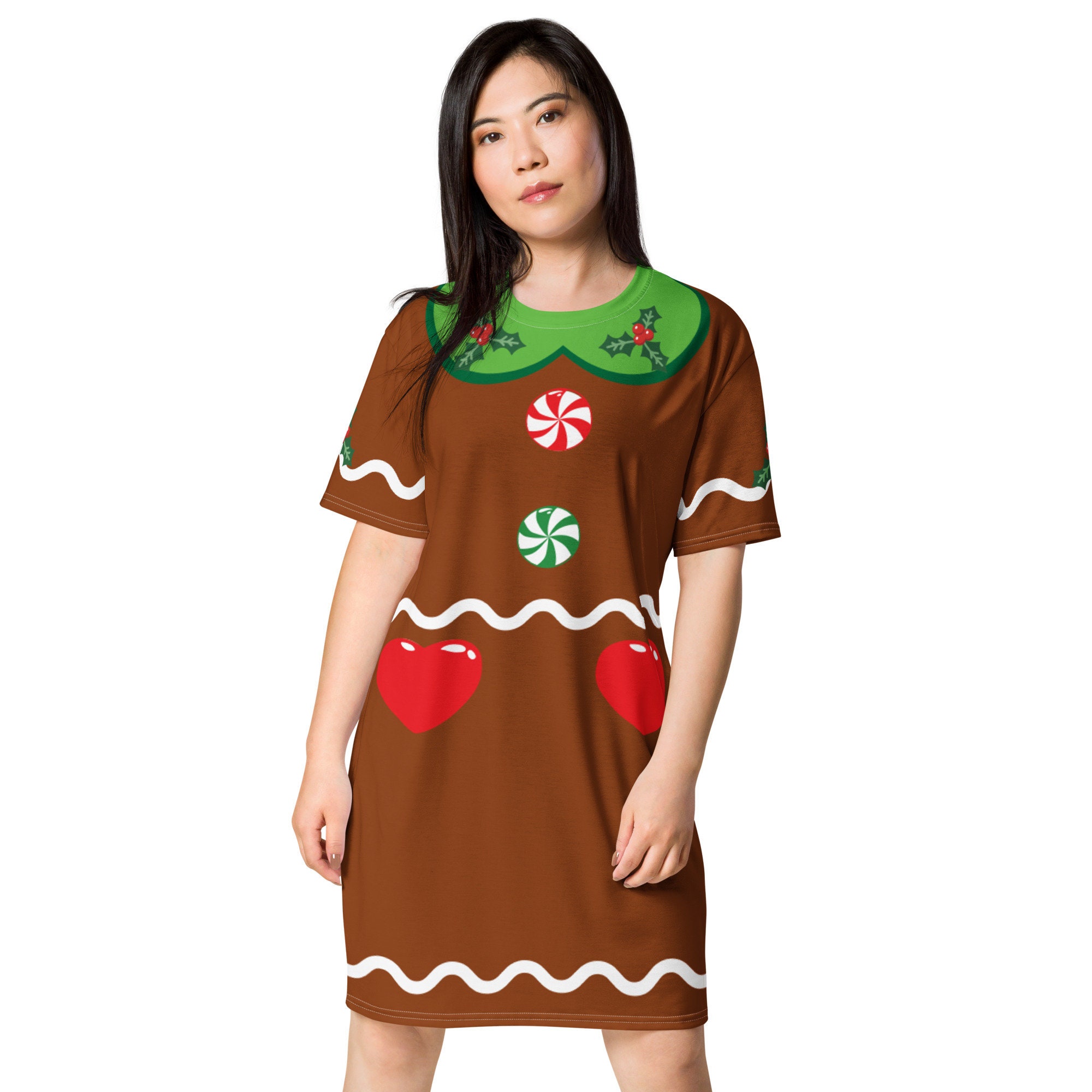 Gingerbread girl costume T-shirt dress, women's and teens, ugly Christmas dress, Holiday party outfit
