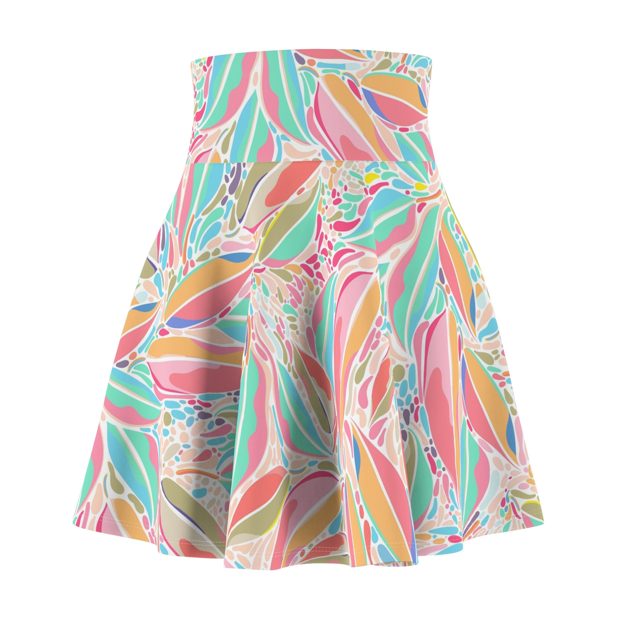 Fun Stylish, Leaves Pattern, Women's Skater Skirt (AOP) in Multicolor A