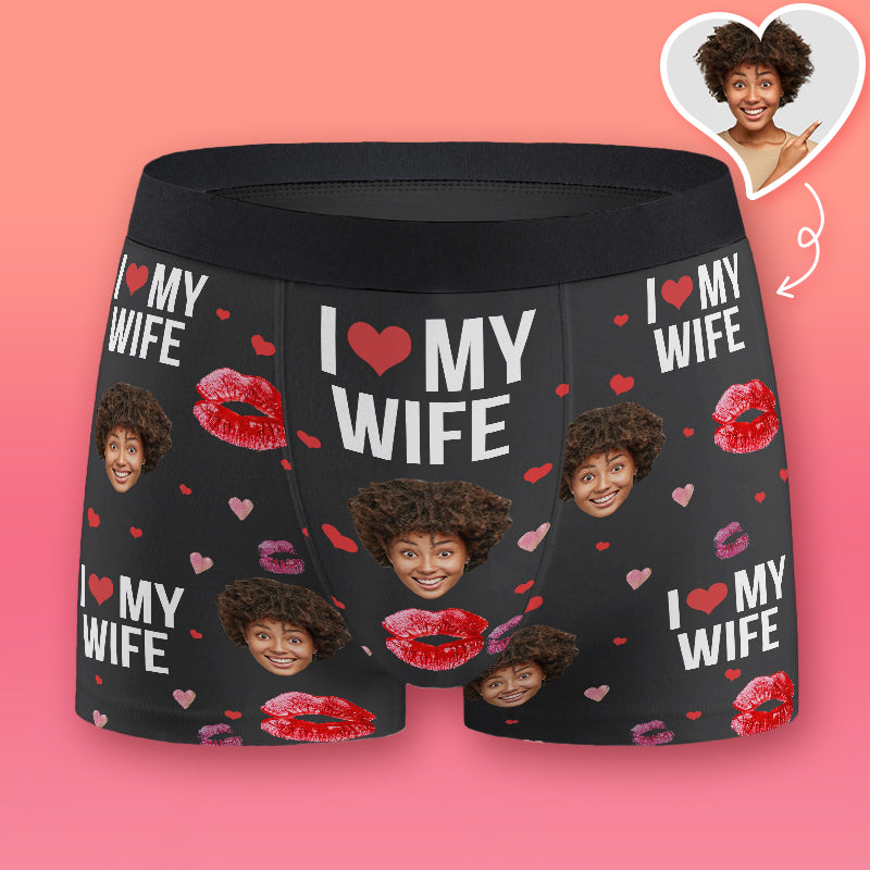 Personalized Photo Men's Boxer Briefs I Love My Wife Gift for Husband