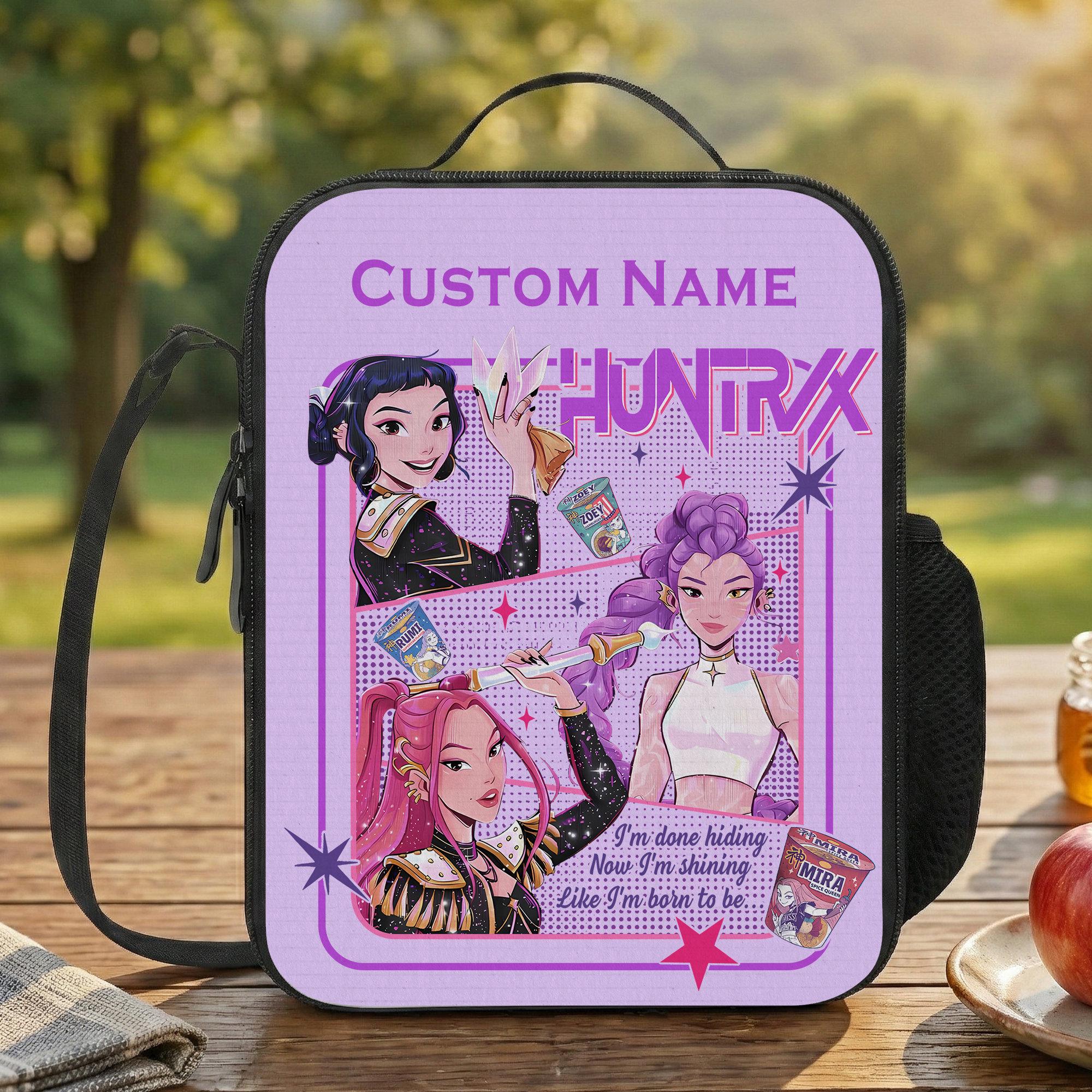 Custom Huntrix Demon Hunters Lunch Bag, Personalized Kpop Demon Hunters Lunch Box for School, Picnic Lunch Bag
