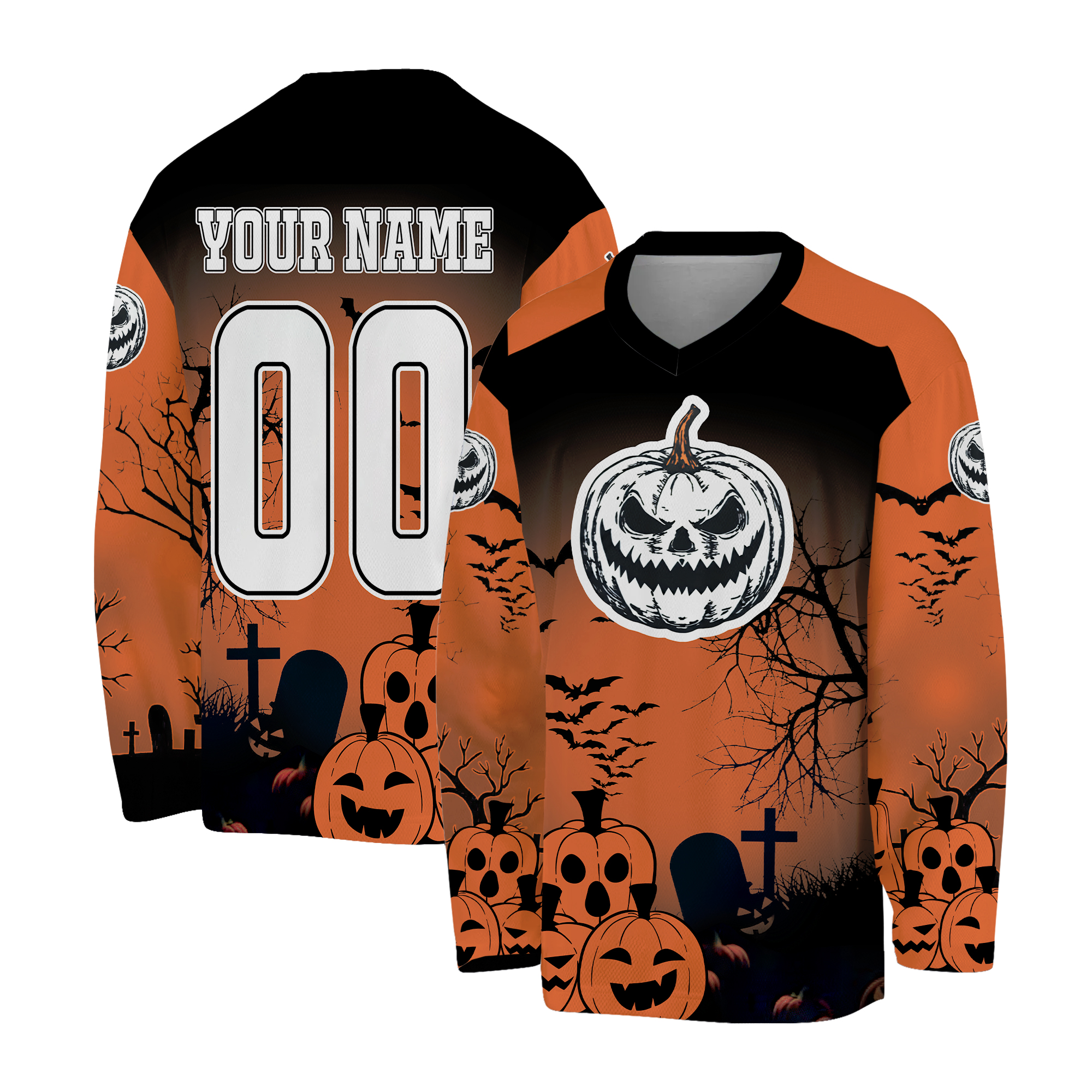 Custom Halloween Hockey Team Pumpkin Lantern Orange Cosplay I3, Stripe Line Color Jersey For Fans , Jersey Custom Name Team