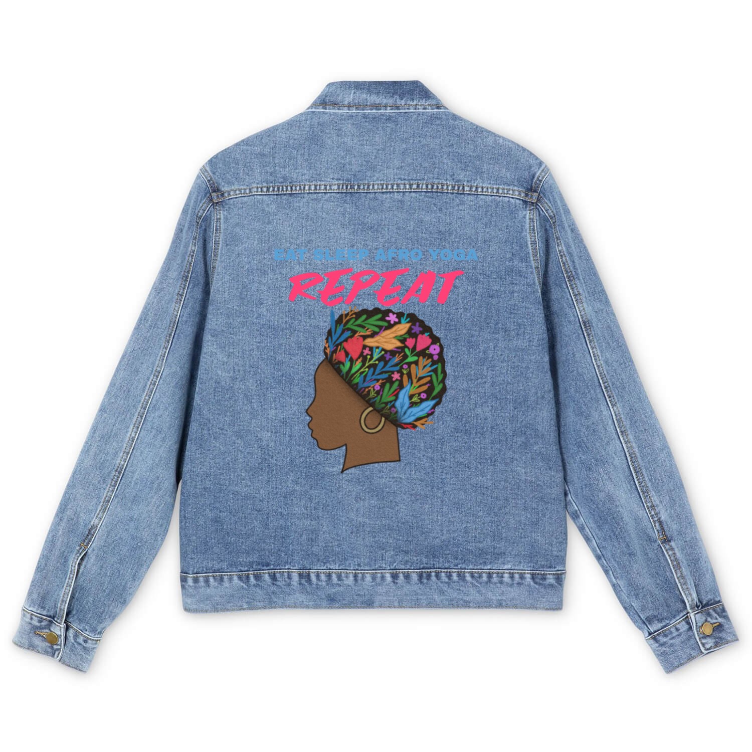 Eat Sleep Afro Yoga Repeat Men's Denim Jackets