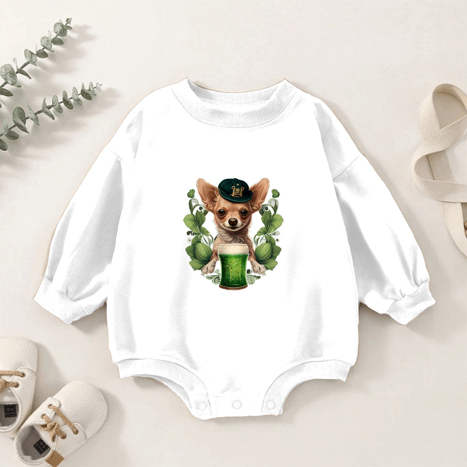Chihuahua | St. Saint Patricks Day Beer Shamrock Baby Romper Sweatshirts