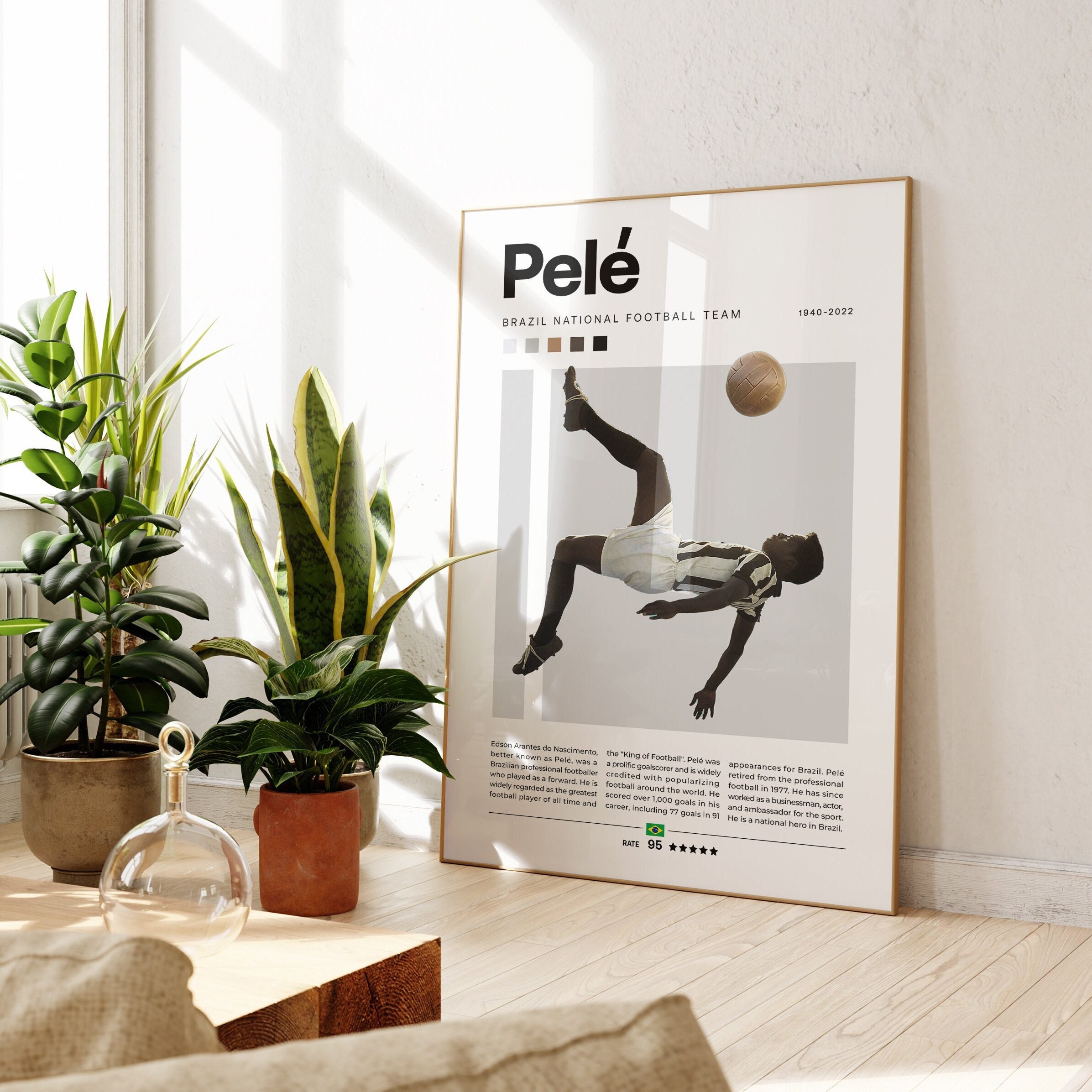 Pele Poster, Brazilian Soccer Player Poster, Soccer Gifts, Sports Poster, Football Player Poster, Soccer Wall Art, Sports Bedroom Posters