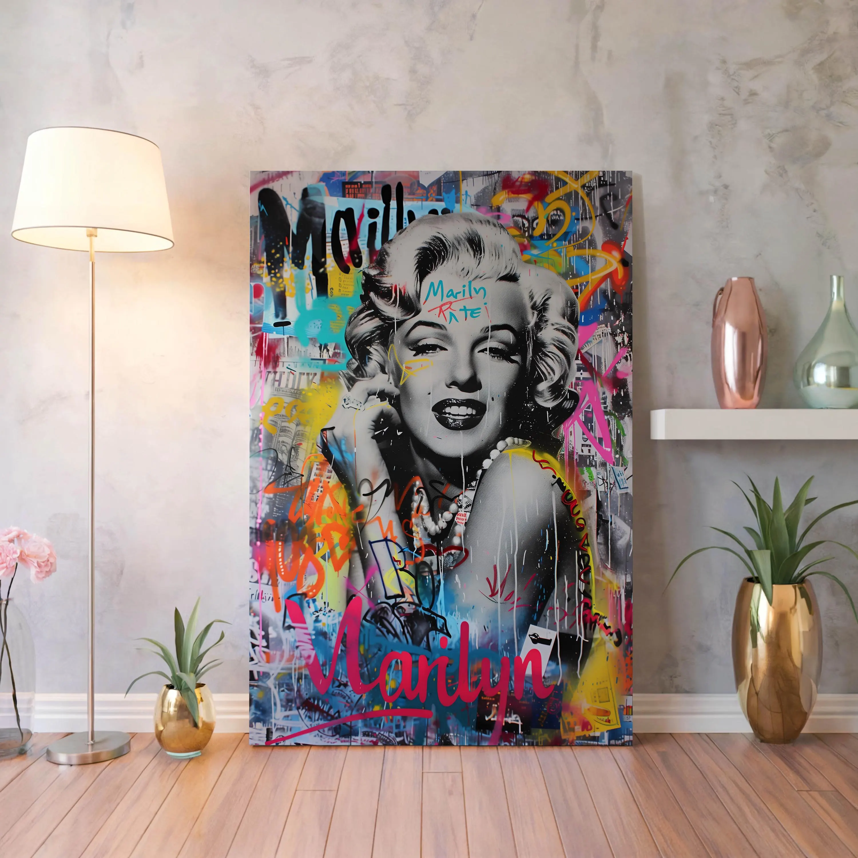 Graffiti Marilyn Monroe Canvas Art: Colorful Pop Street Art, Ready to Hang