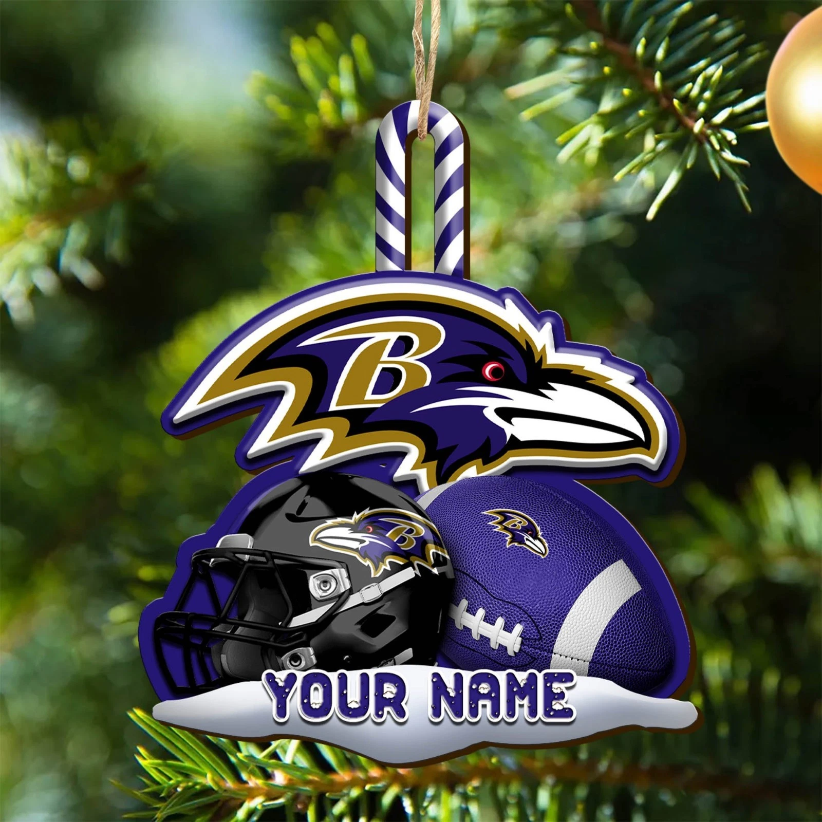 Personalized Baltimore Team Ravens Sport Christmas Ornament, For Football Fan
