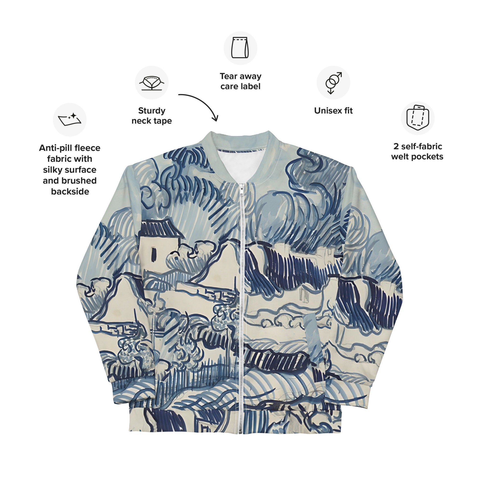 Van Gogh Jacket ,Unisex Bomber Jacket,Aesthetic Fine Art Jacket,Fashionable Jacket,Art Lover Clothing