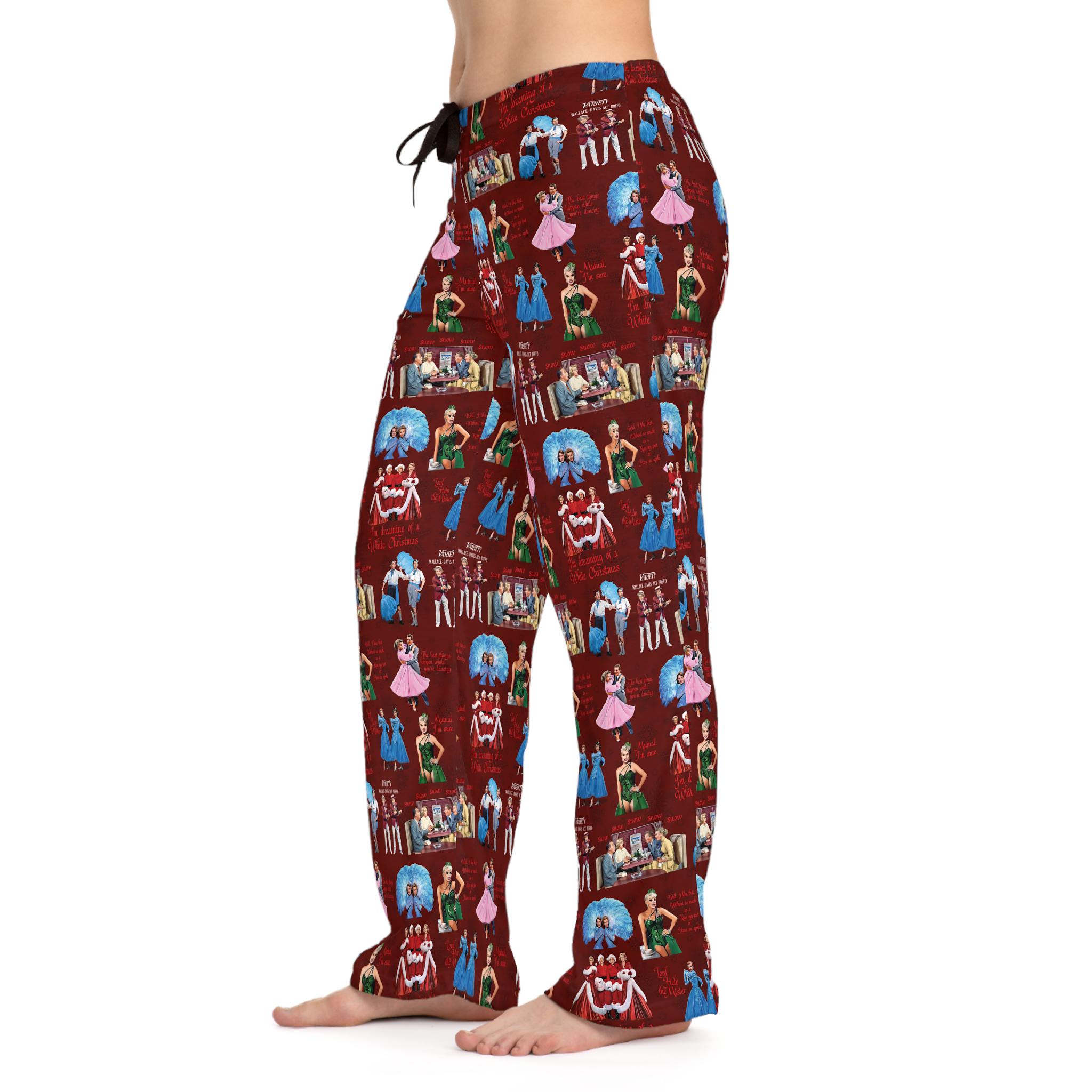 White Christmas Women's Pajama Pants, Festive Holiday Movie Scenes Lounge Sleepwear, Cozy PJ Bottoms Gift for Her,