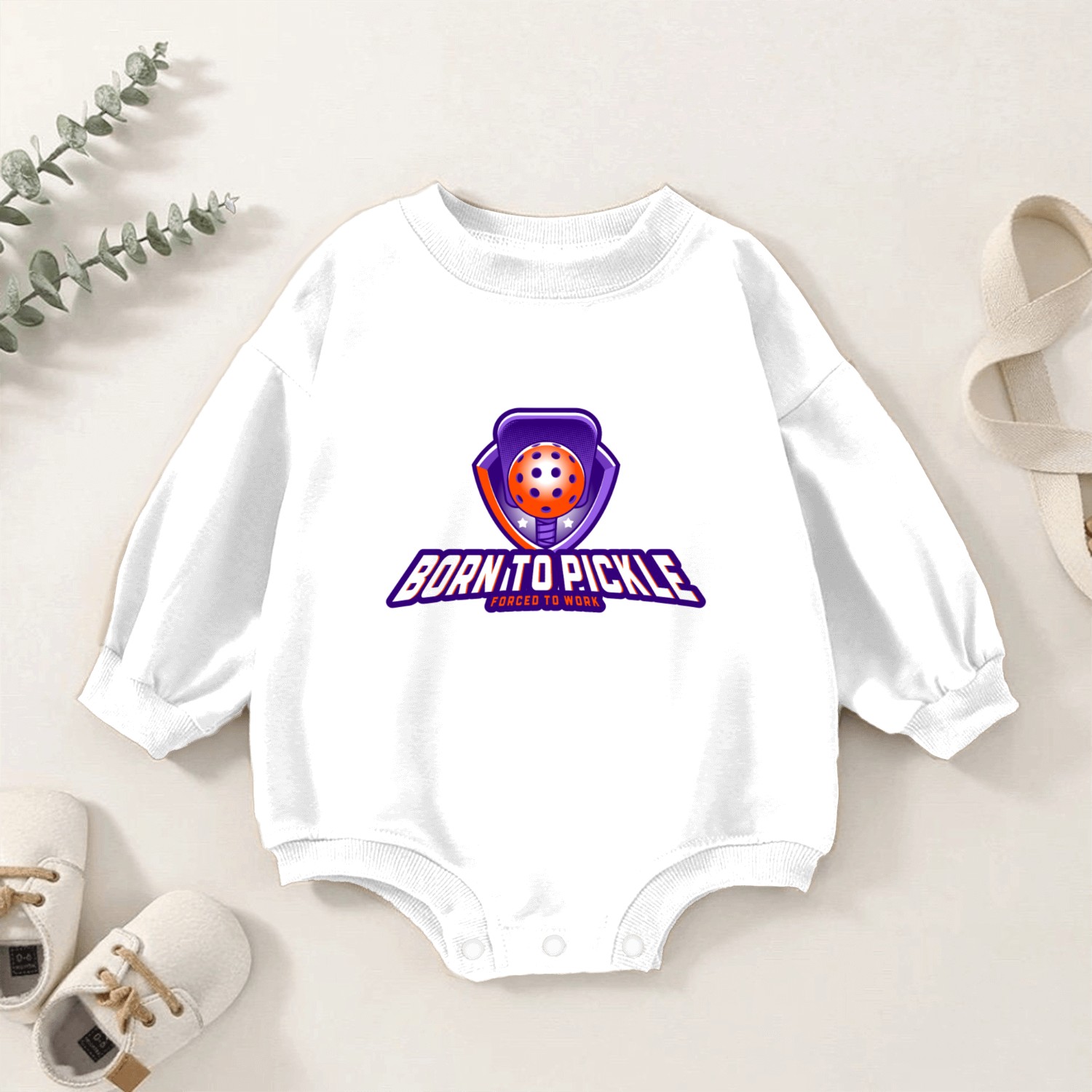 Pickleball: Born to Pickle, Forced to Work Baby Romper Sweatshirts