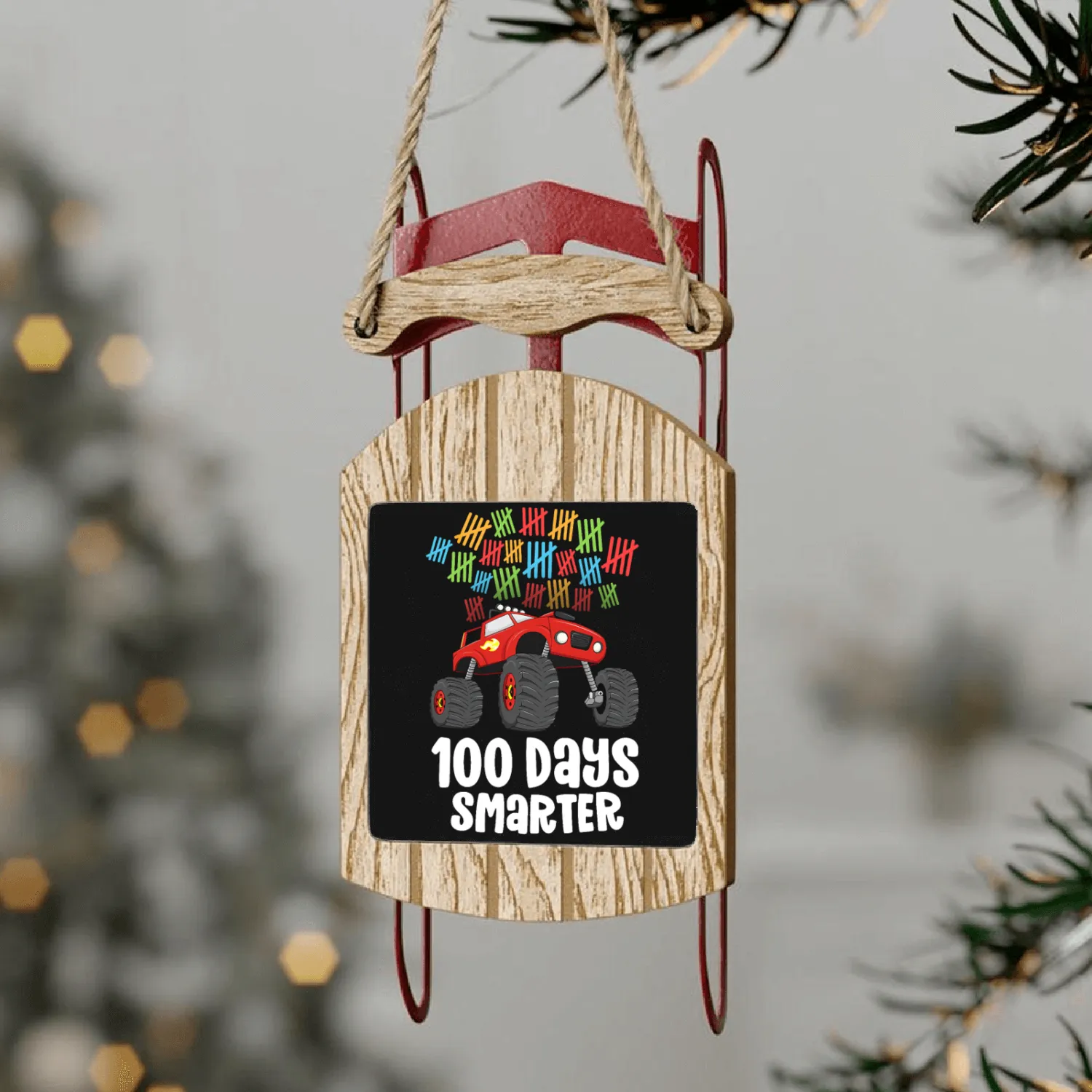 100th Day of School Monster Truck 100 Smarter Sled Ornaments