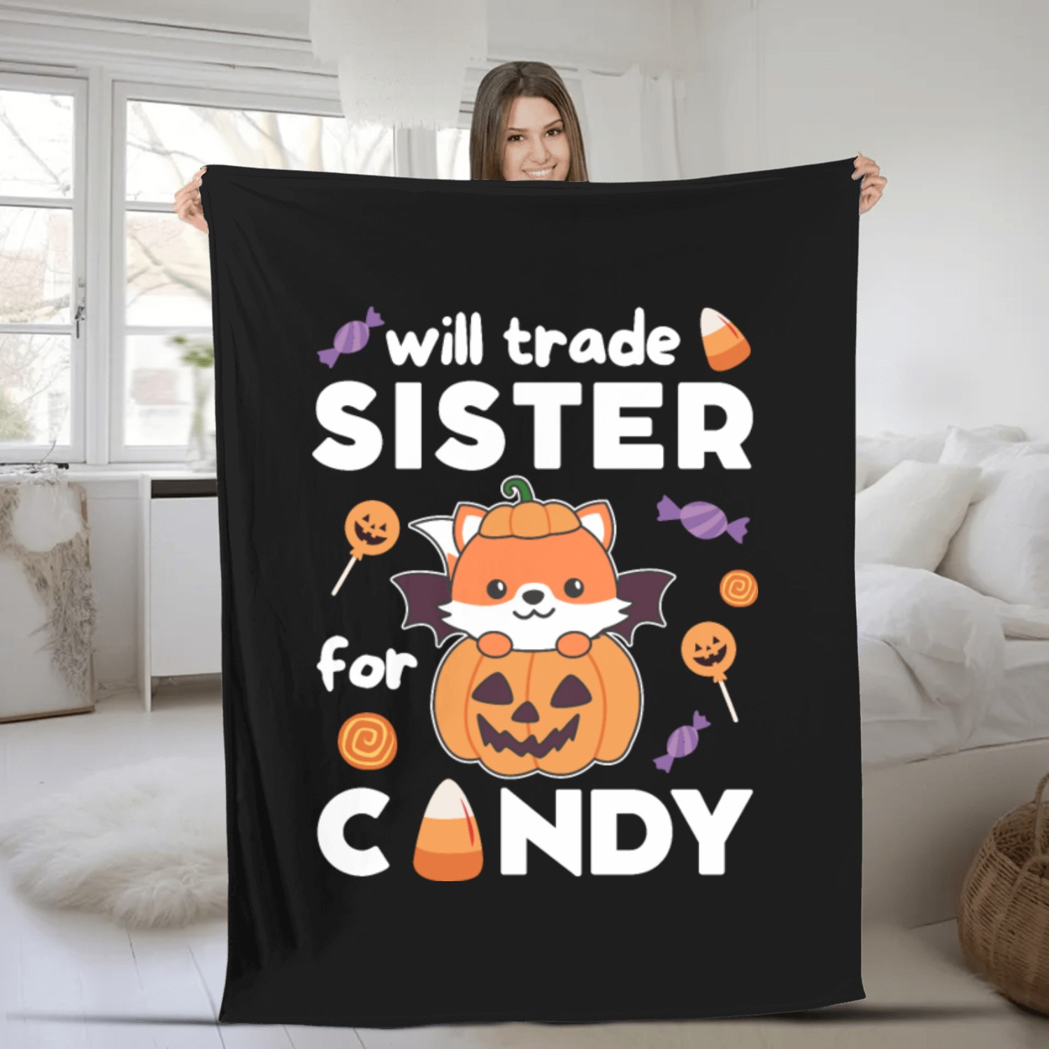 Fox Halloween Trade Sister For Candy Fleece Blankets