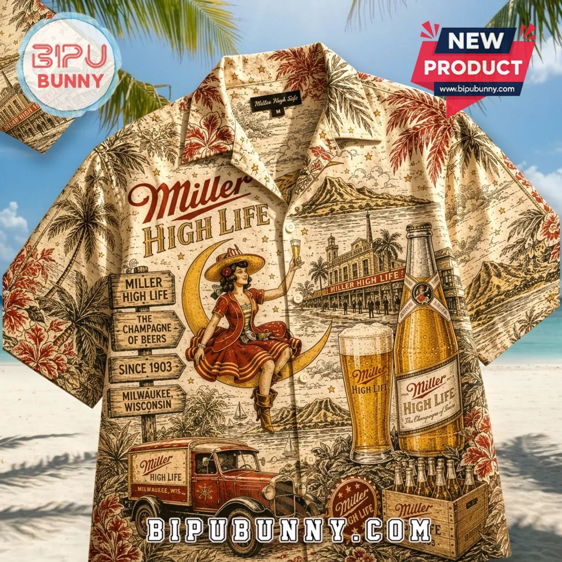 Miller Highlife 2026 Sunset Beach Hawaiian Shirt