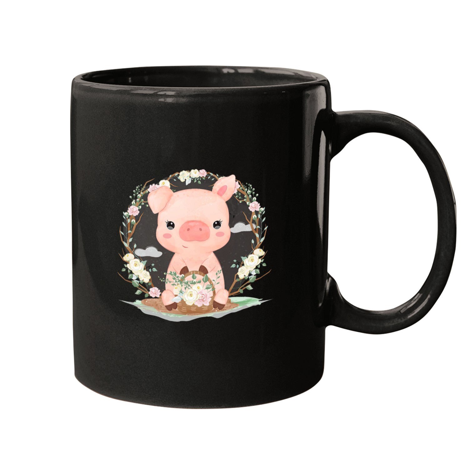 Adorable Little Pig With Flowers Mugs