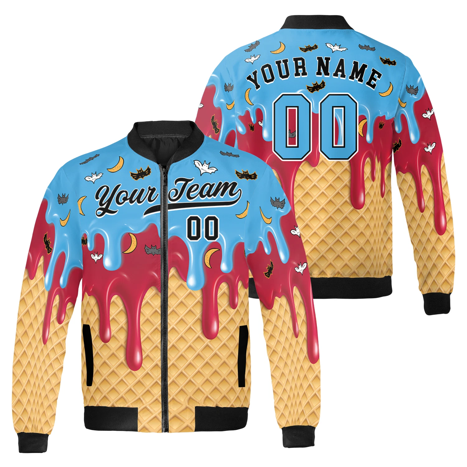 Personalized Halloween Ice Cream Drip Spooky Season Bomber Jacket