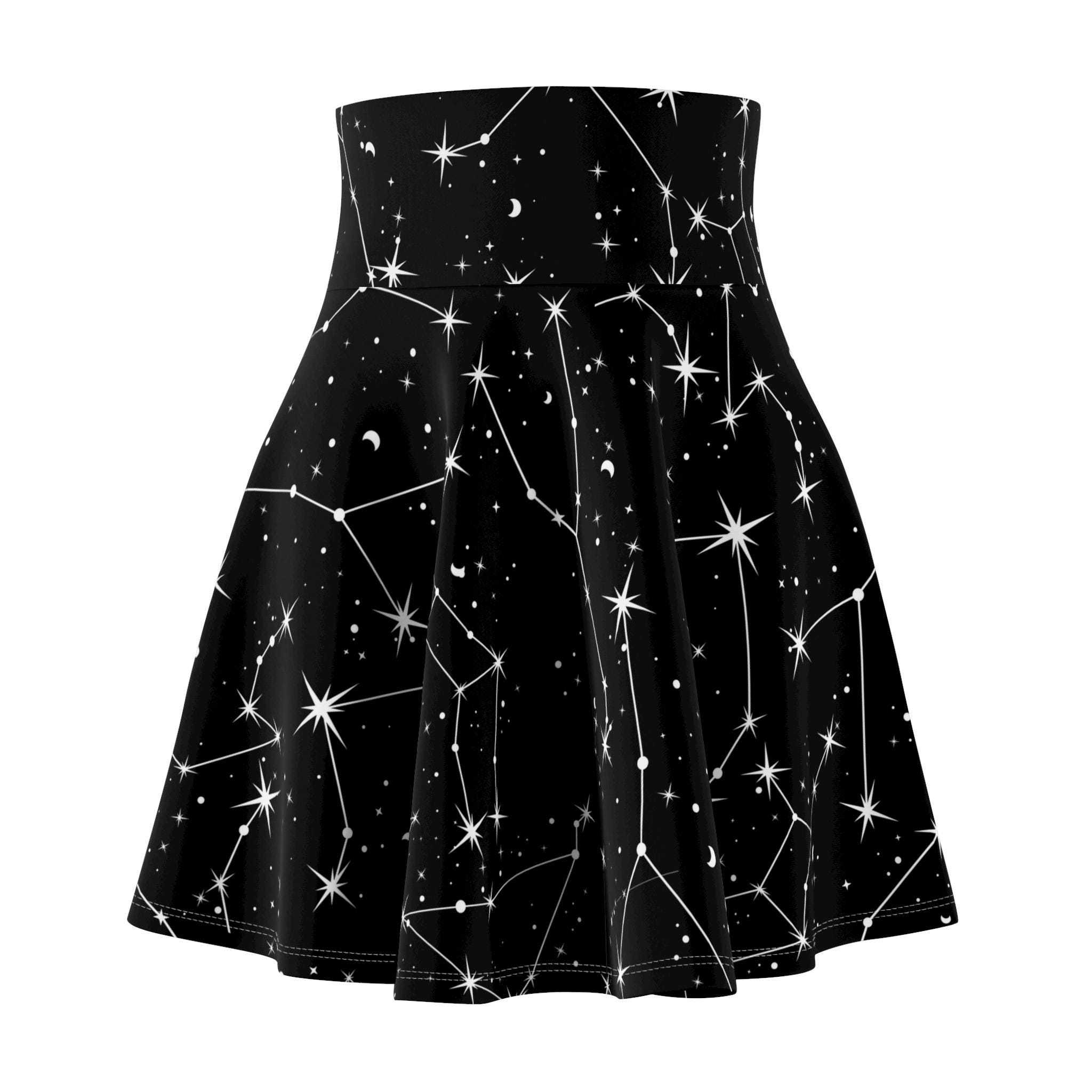 Constellation Skirt, Celestial Goth Skater Skirt with Stars, Black and White, Plus Size Goth Skirts, Alt Clothing