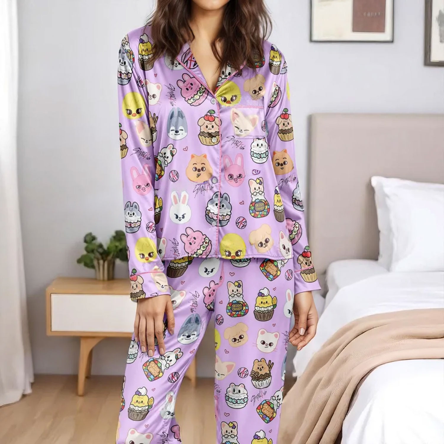 Kawaii Stray Kids SKZoo Pajama Set, Stray Kids Domin ATE World Tour 2025 Sleepwear, SKZ Merch, Stray Kids Kpop PJS, Gift for STAYs