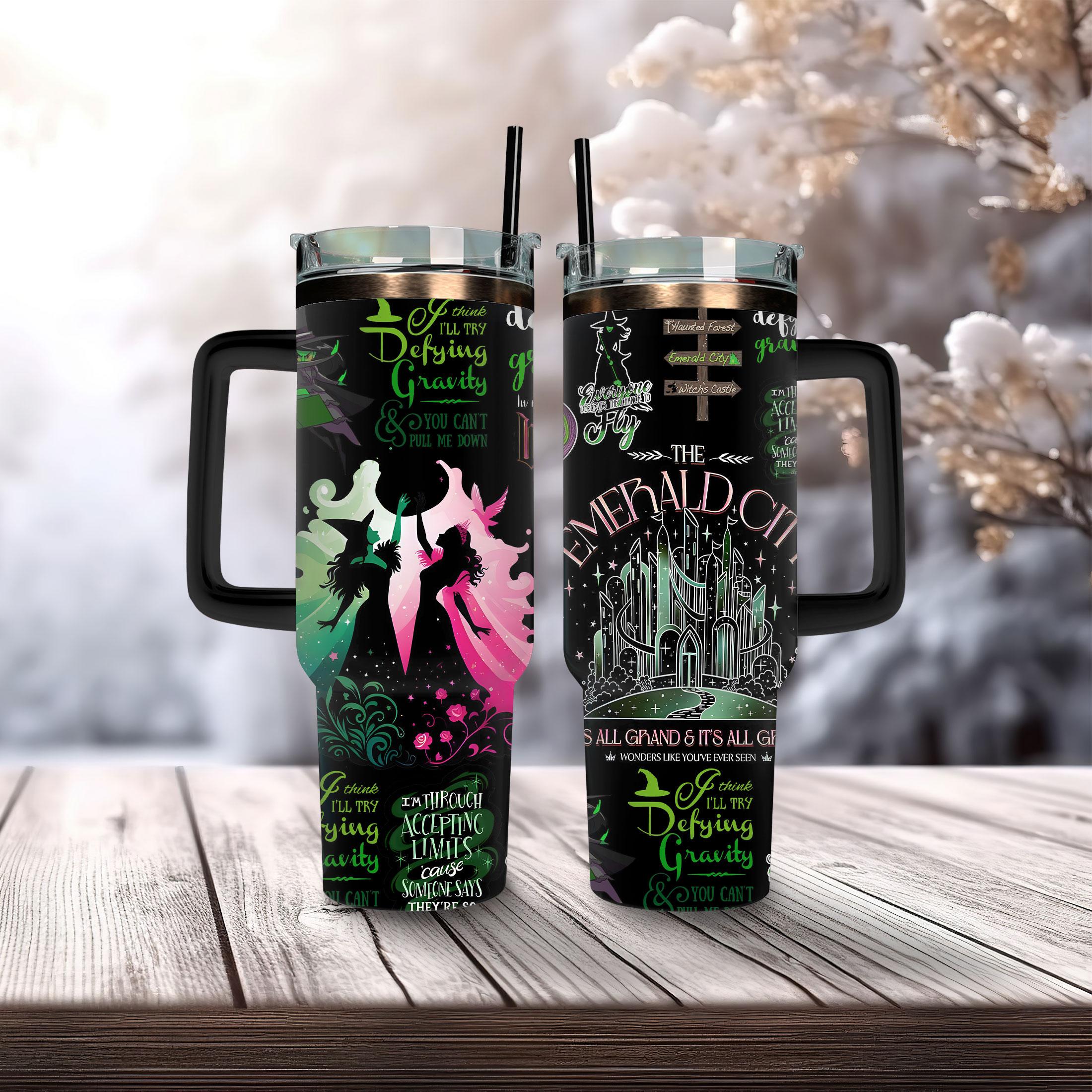 Wicked Emerald City 40oz Stanley Tumbler, Witch Pink And Green Wizard Movie Fan Tumbler