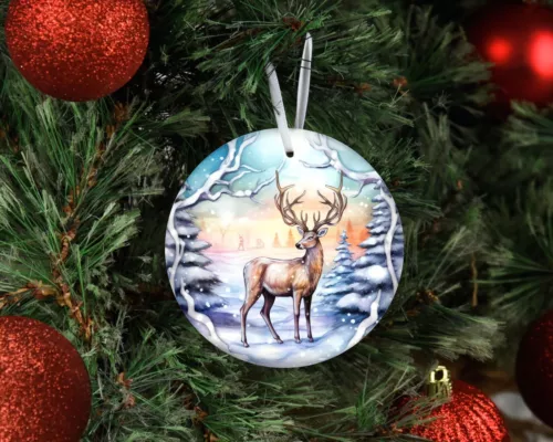 Christmas Bauble Deer Ceramic Christmas Ornament, Christmas Tree Decoration