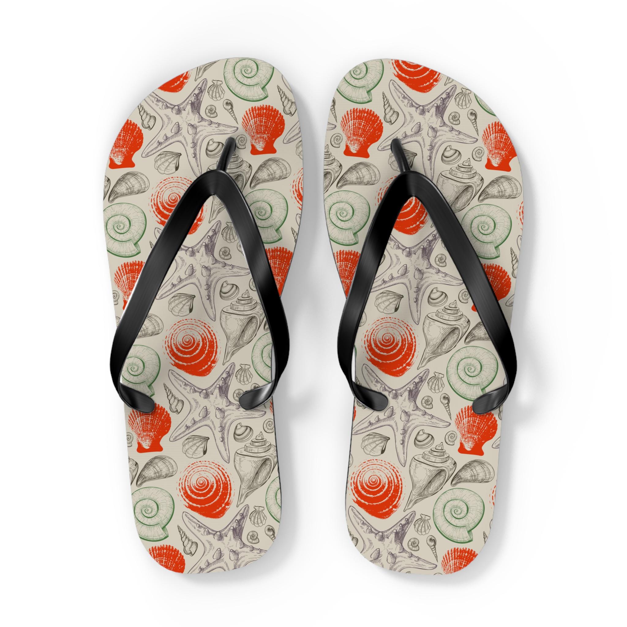 Seashell Flip Flops for Women and Men, Coastal Beach Sandals, Ocean Nature Footwear, Summer Vacation Shoes, Nautical Gift Idea