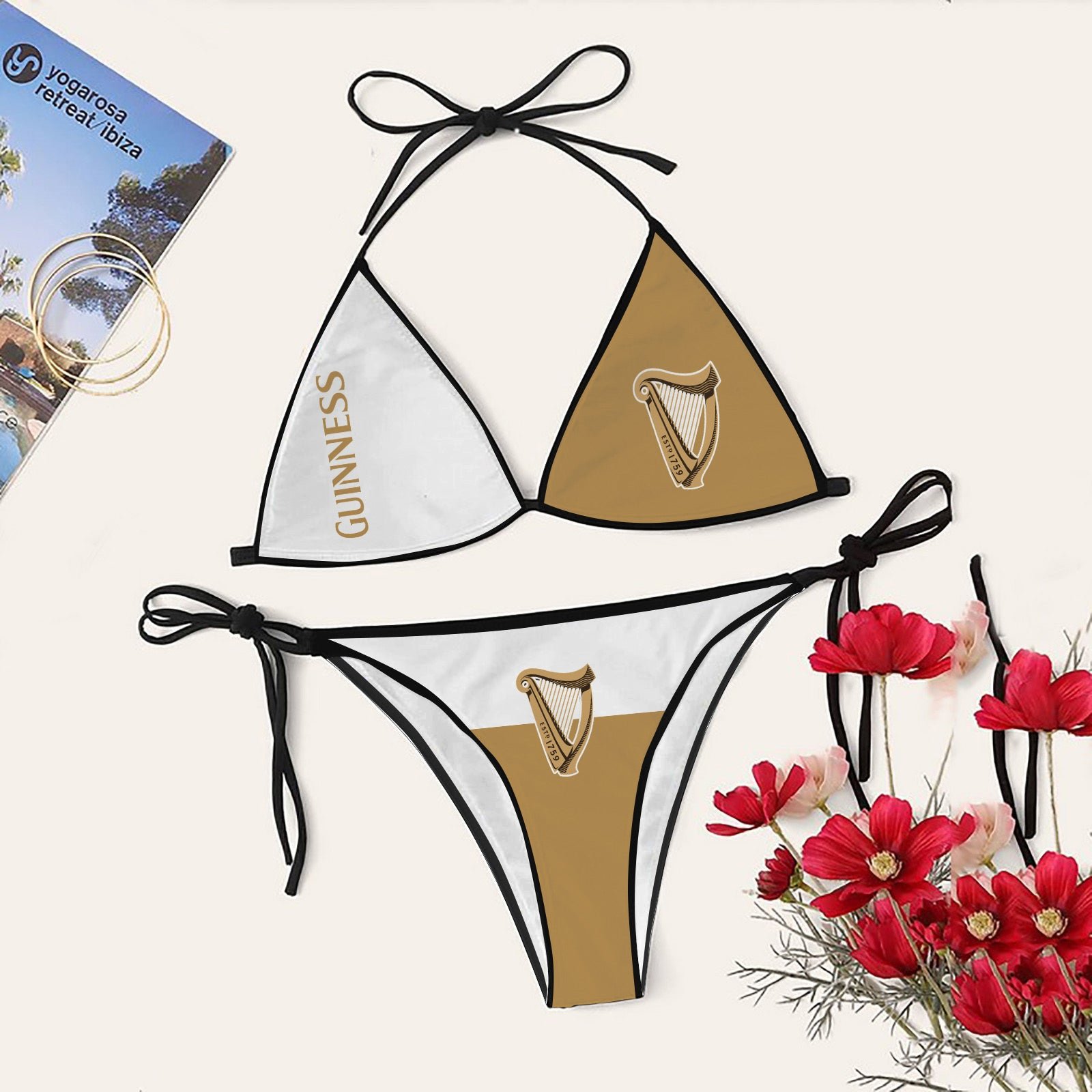 Women's Simple Wave Print Triangle Sling Bikini Swimsuit
